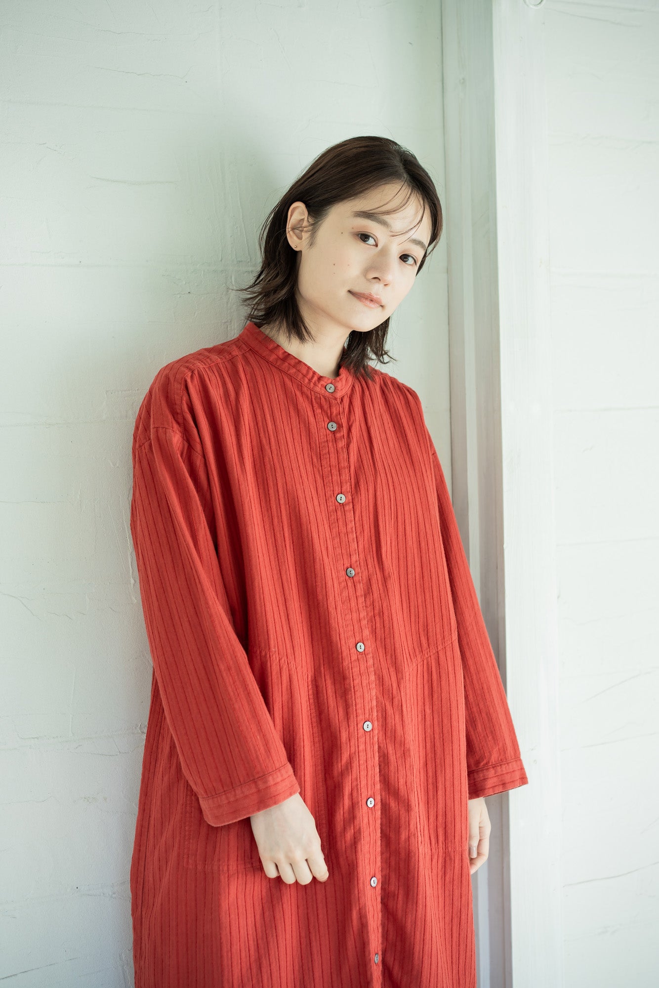 YARRA KAPOKバンドカラーシャツワンピース YR-1444-239