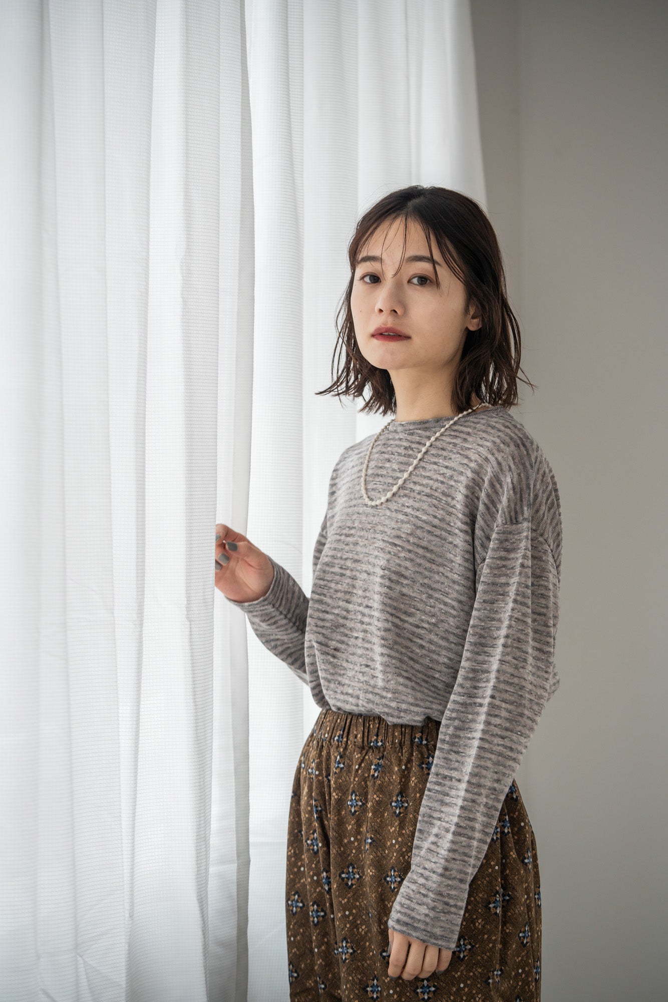 YARRA リネンコットンボーダーカットソー YR-1541-201