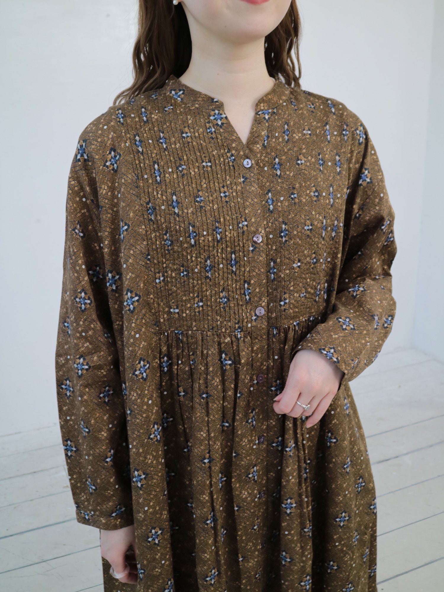 YARRA INDIAプリントピンタックワンピース YR-1544-212