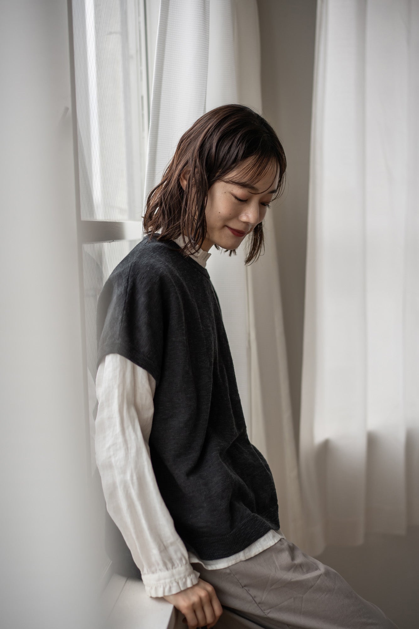 YARRA リネンコットンスリットニットベスト YR-1548-204