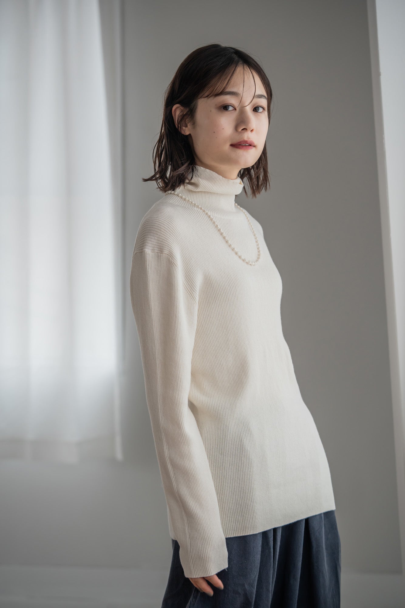 YARRA 綿カシミヤタートルリブニット YR-1542-230