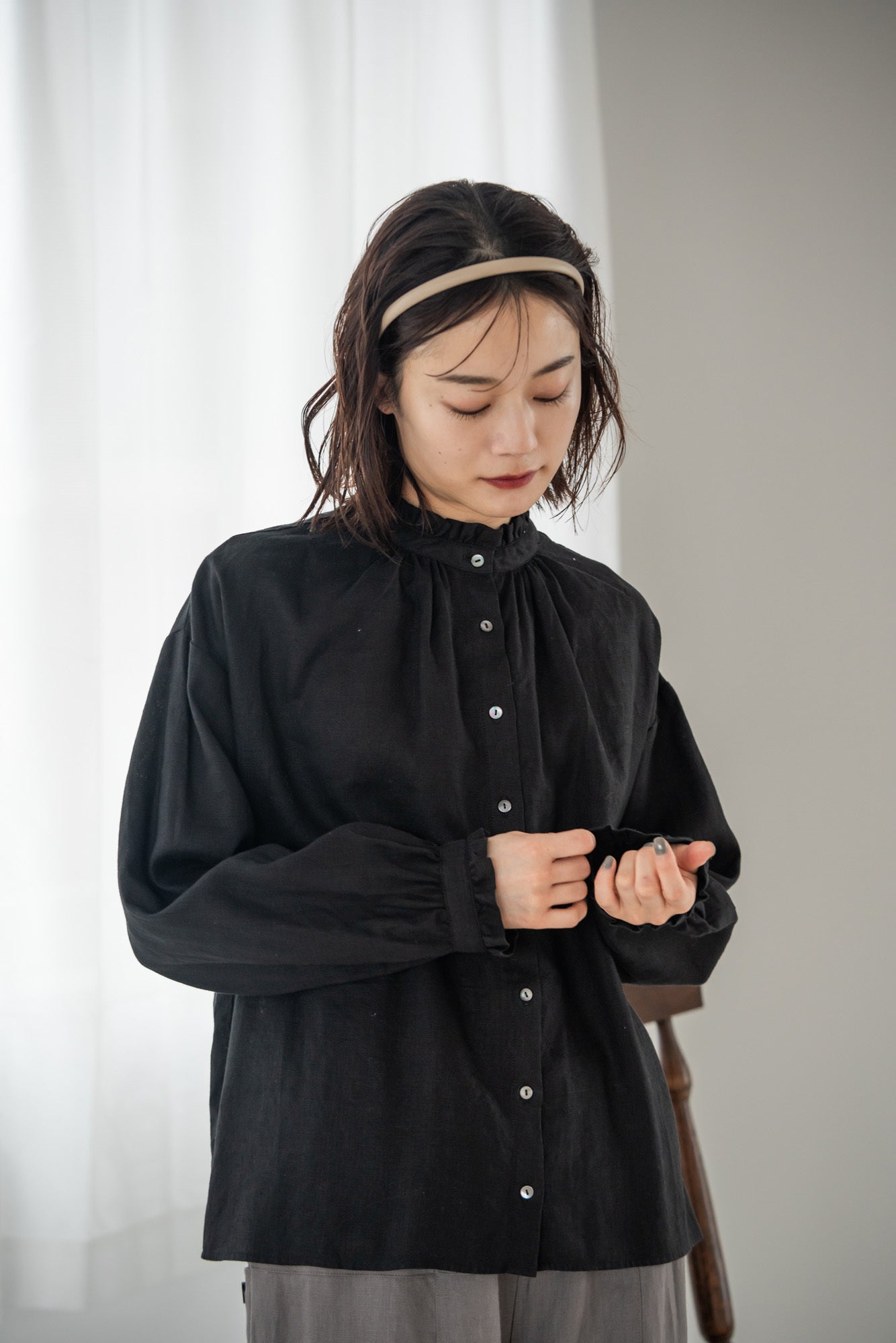 YARRA リネン100フリルカラー2WAYブラウス YR-1543-211