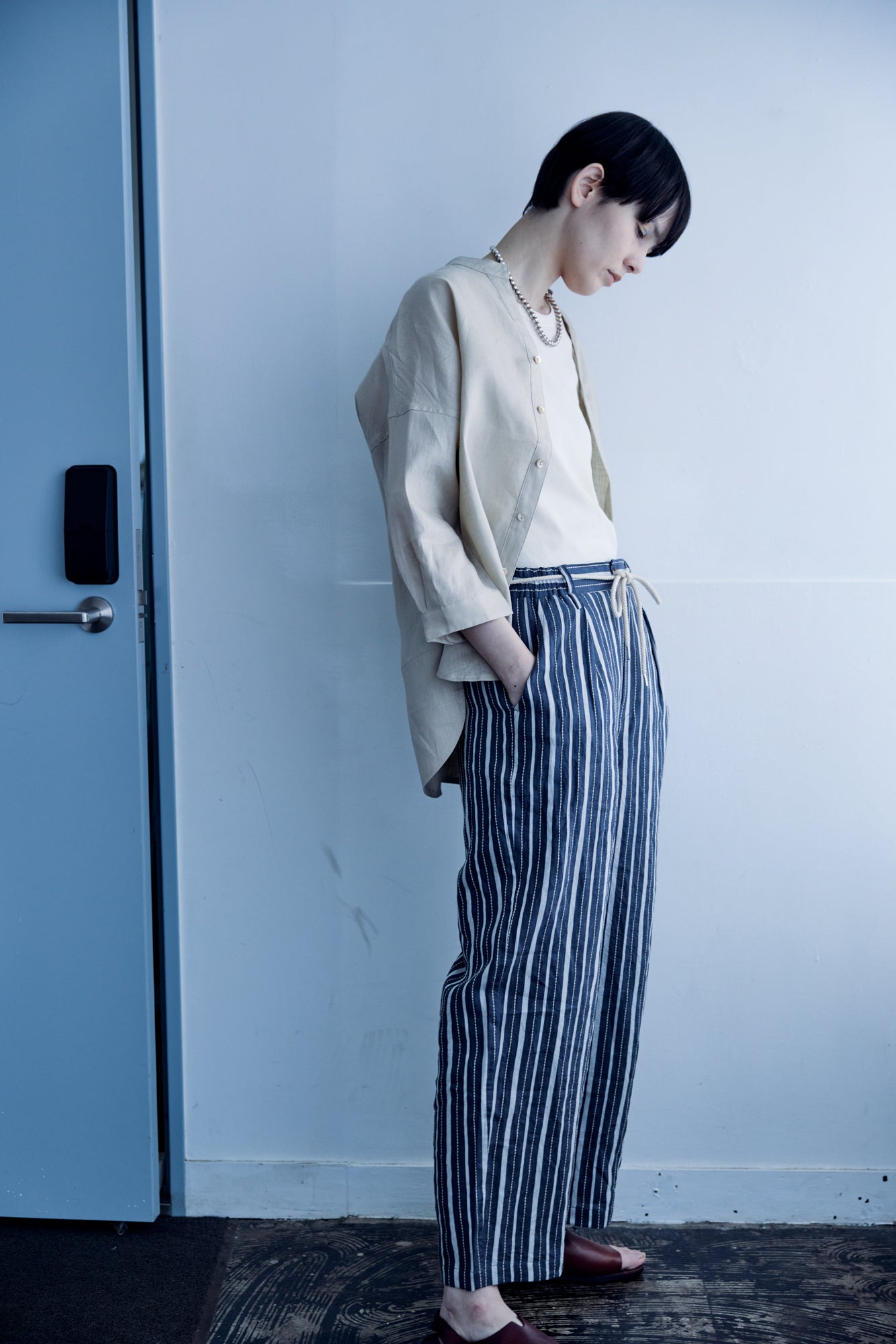 YARRA NEU リネンスキッパーネック7分袖シャツ NU-5523-435