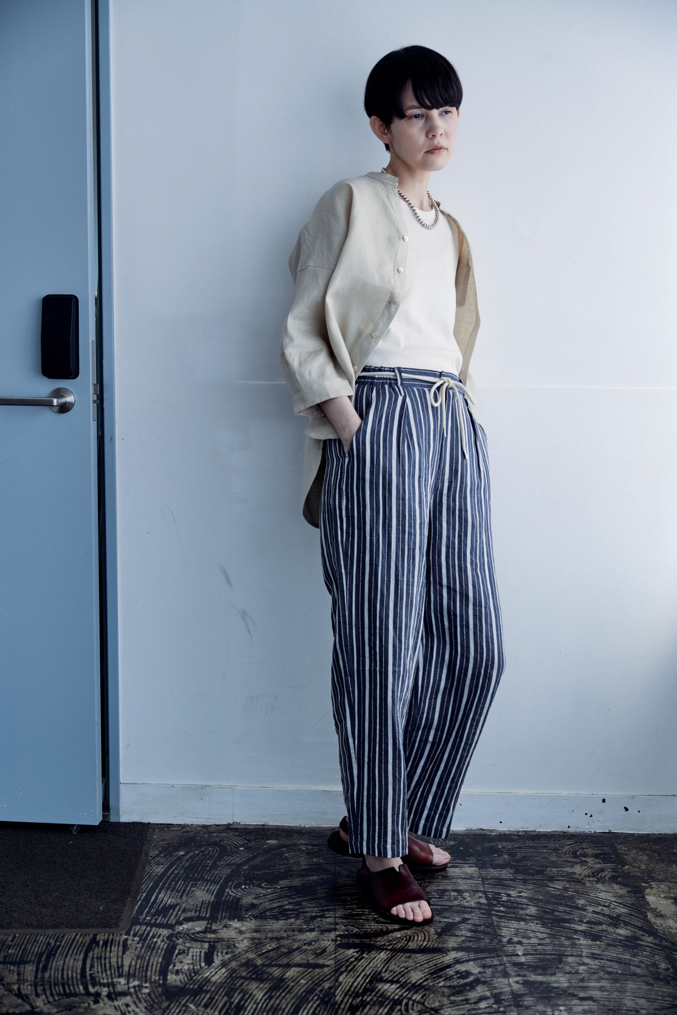 YARRA NEU リネンスキッパーネック7分袖シャツ NU-5523-435