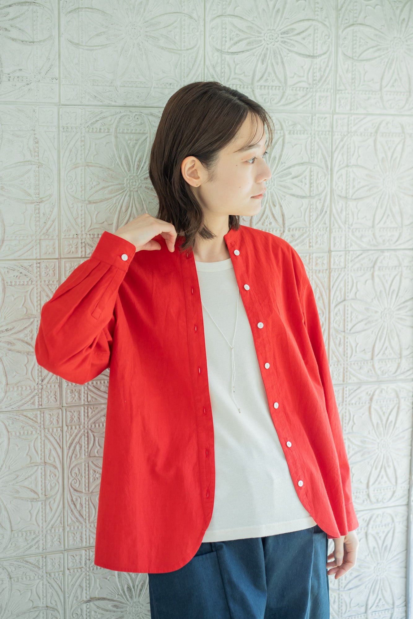 YARRA INDIAコットンバンドカラーシャツ YR-1443-202