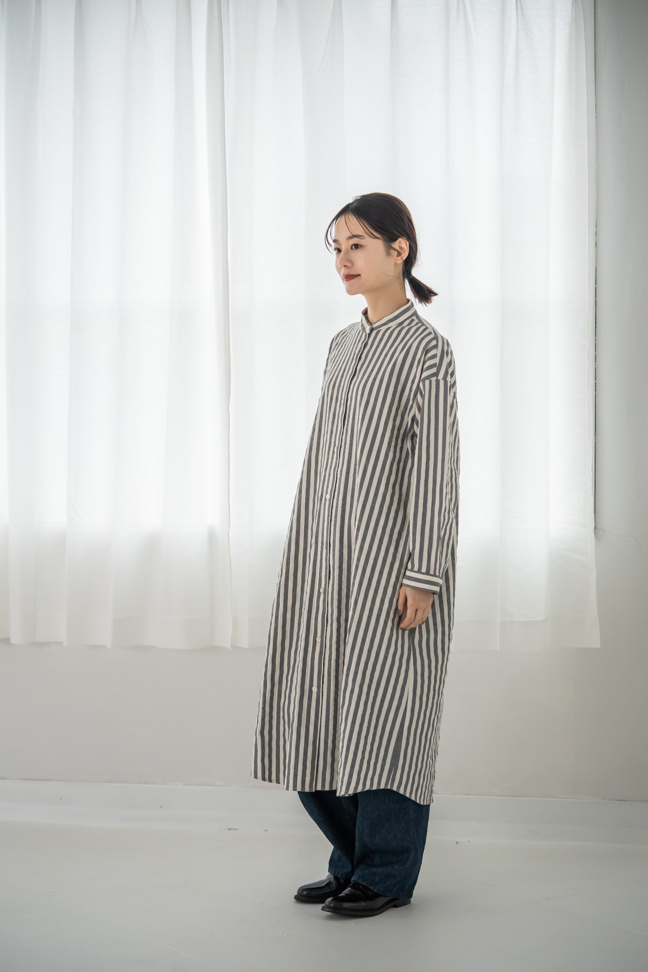 YARRA 先染めストライプスタンドワンピース YR-1544-221