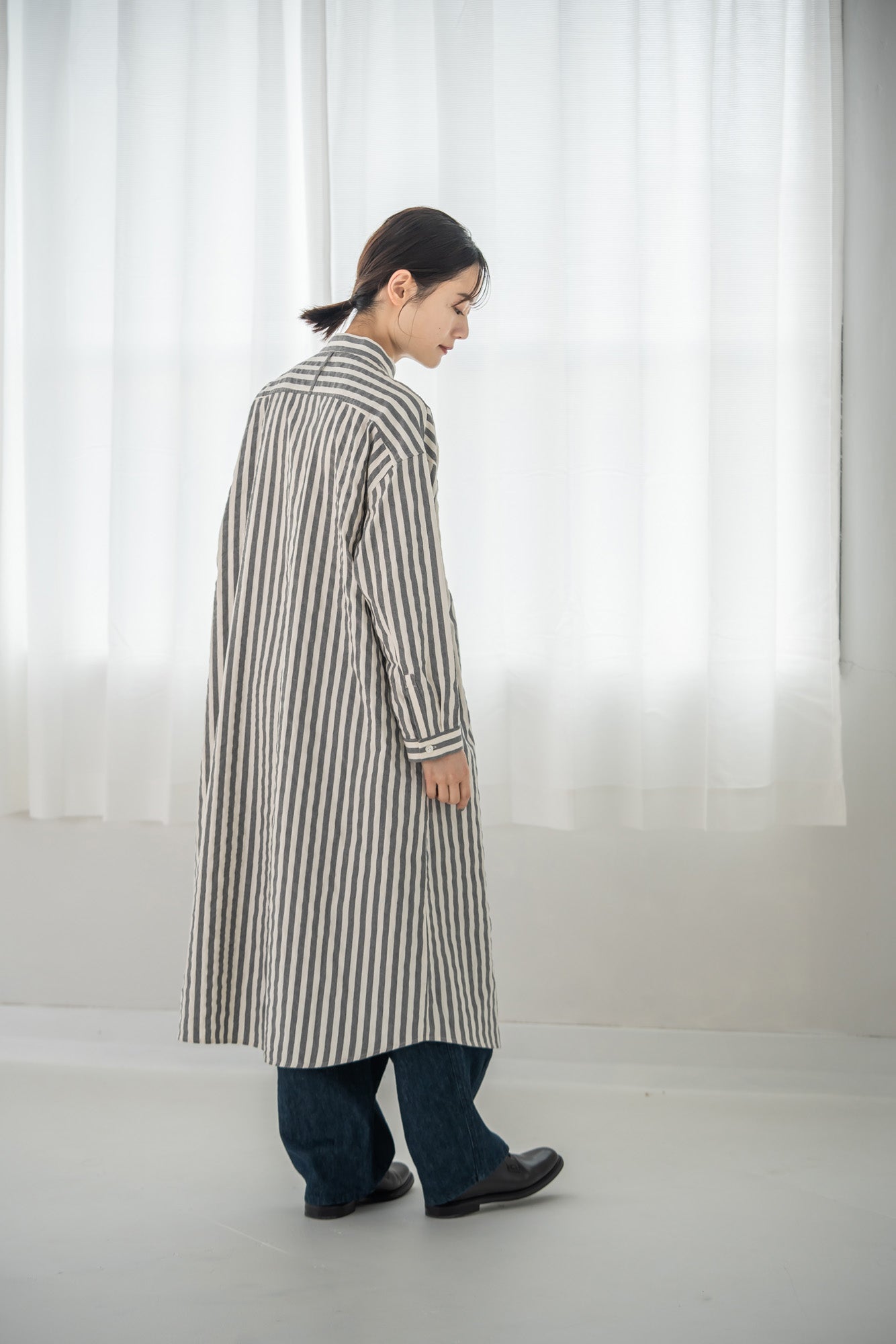 YARRA 先染めストライプスタンドワンピース YR-1544-221