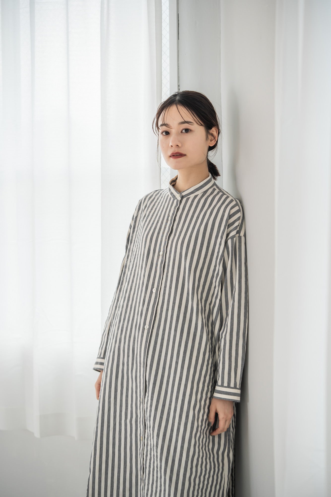 YARRA 先染めストライプスタンドワンピース YR-1544-221