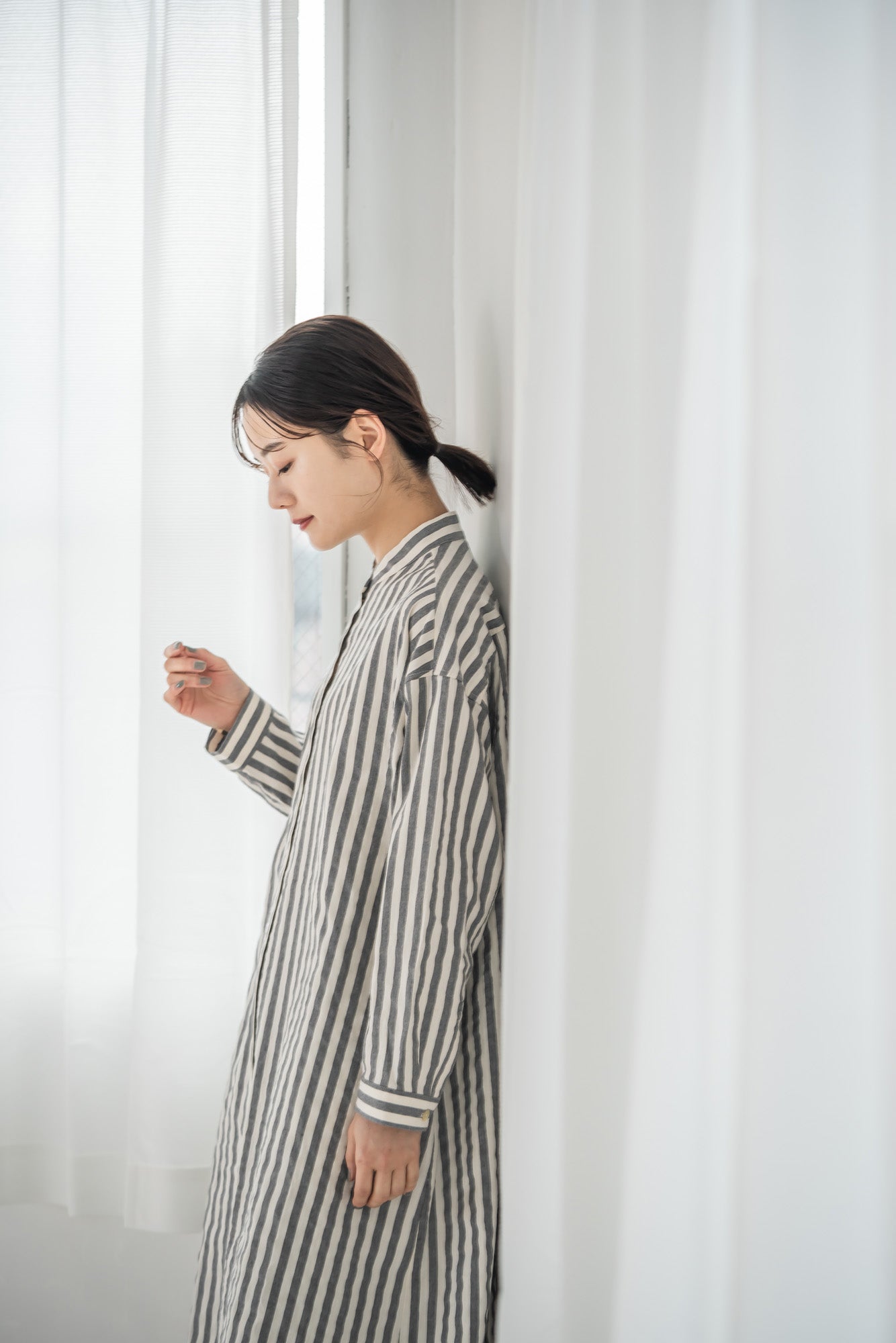 YARRA 先染めストライプスタンドワンピース YR-1544-221