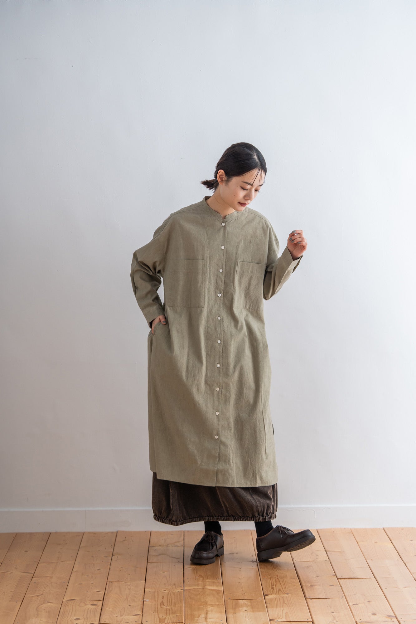 YARRA INDIAスタンドステッチ衿ワンピース YR-1544-233