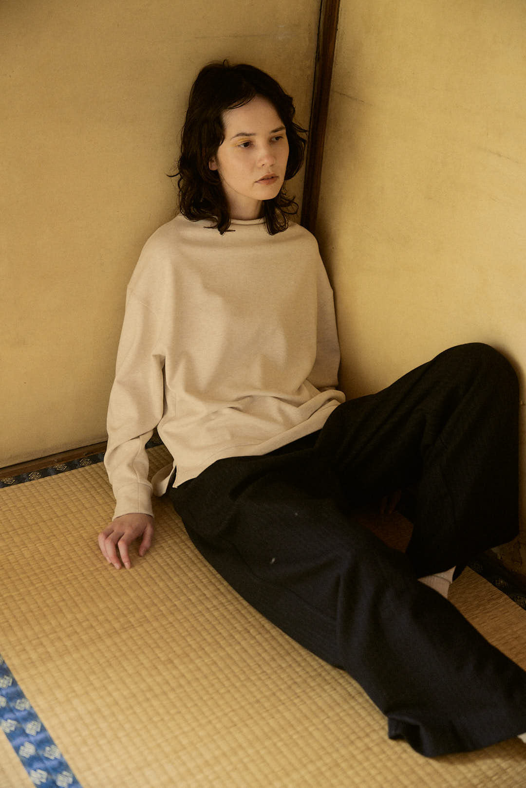 YARRA NEU ウール混ピンストライプワイドパンツ NU-5455-432