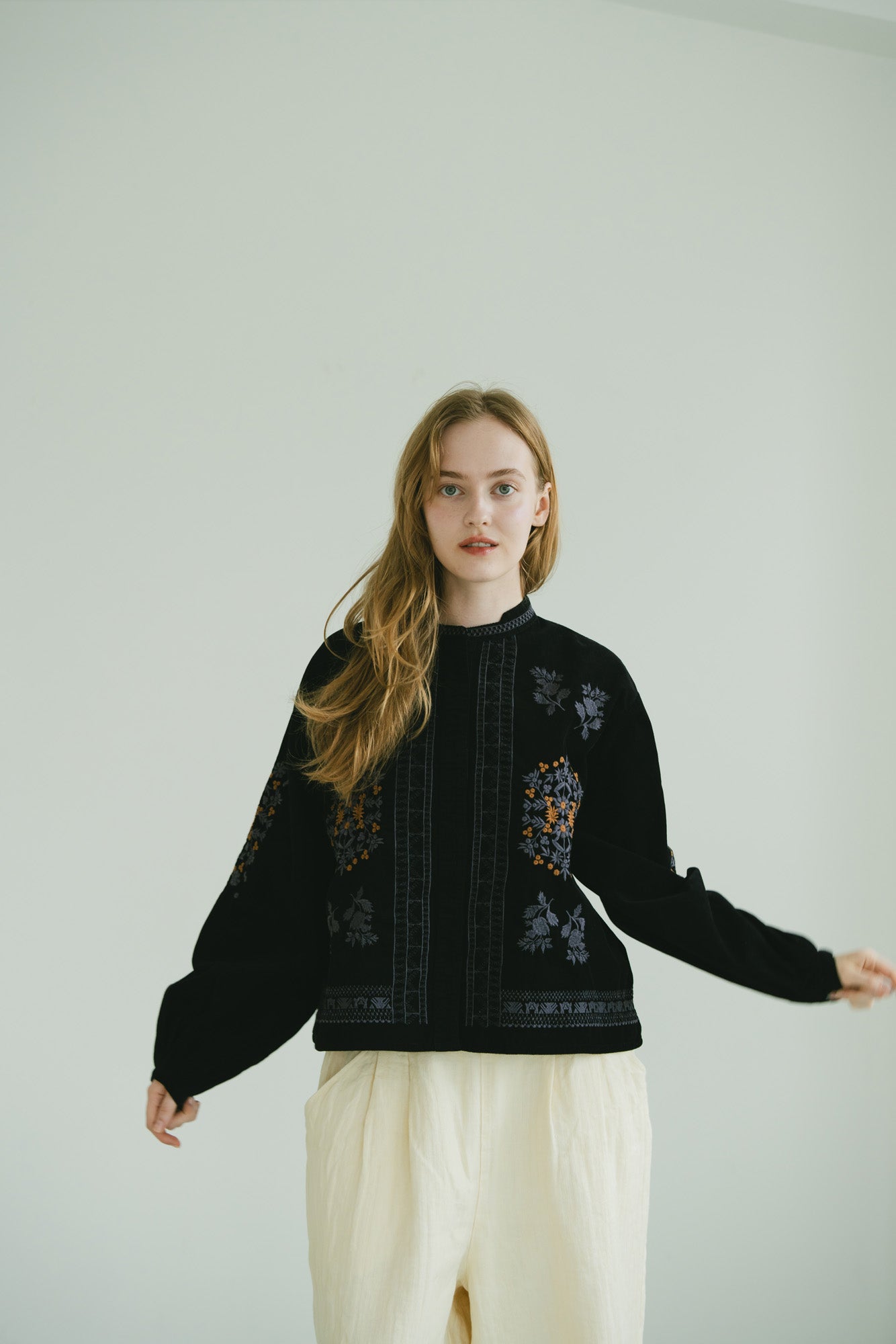 YARRA INDIA刺繍コーデュロイブラウス YR-1553-268