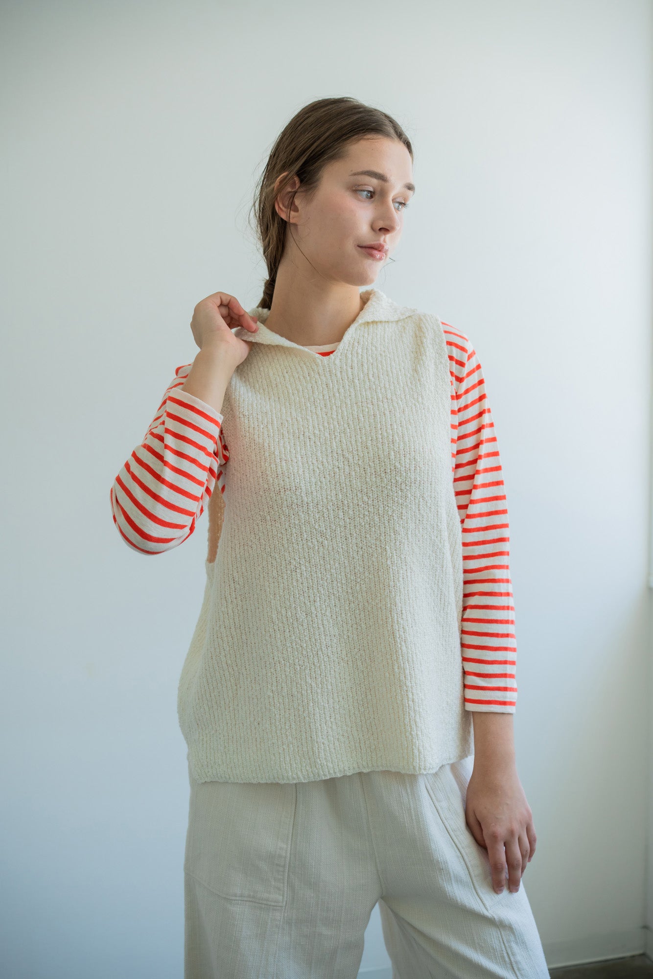 YARRA 折り返しカラーニットベスト YR-1618-234