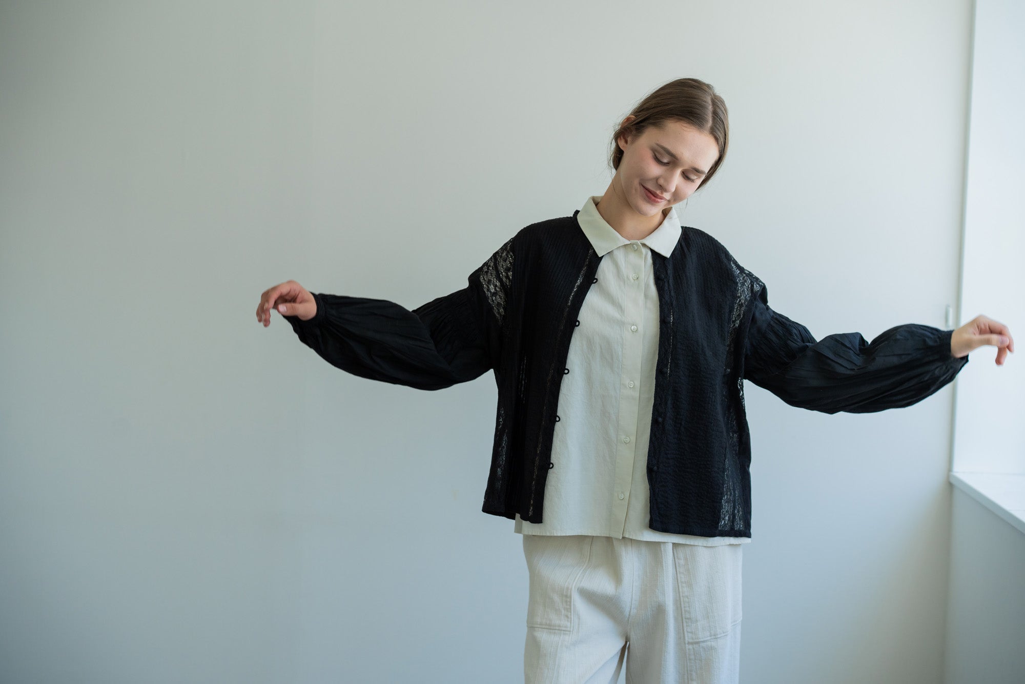 YARRA INDIAピンタックレースブラウス YR-1613-223