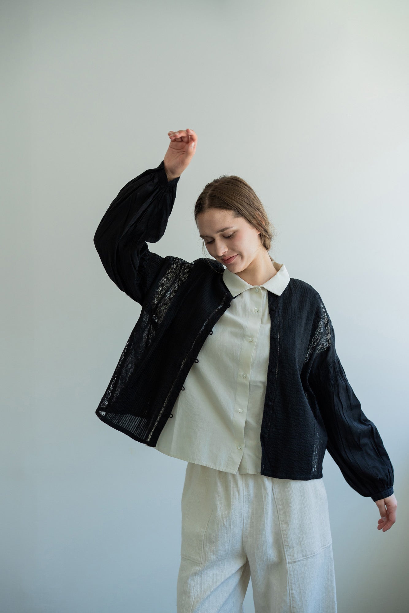 YARRA INDIAピンタックレースブラウス YR-1613-223