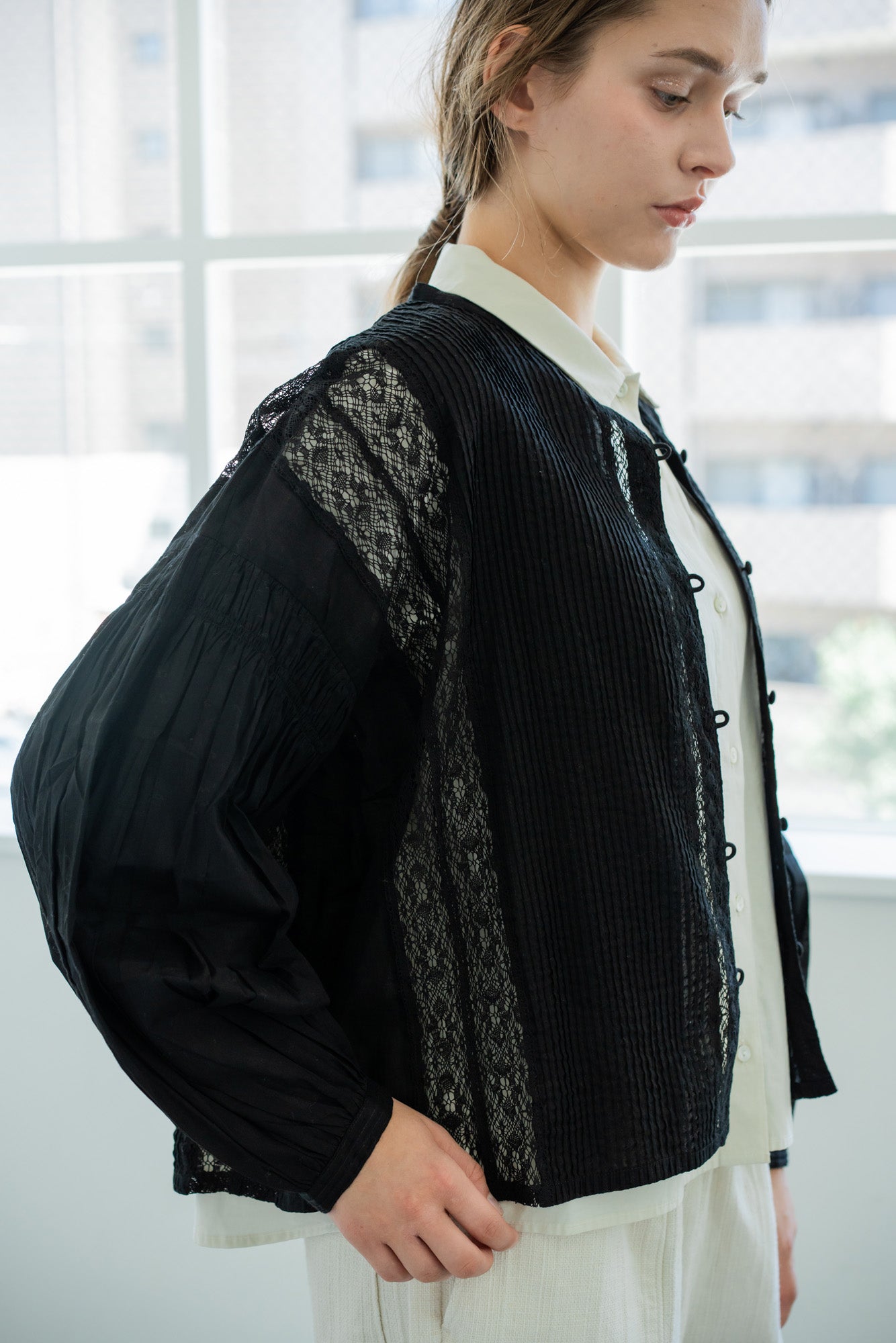 YARRA INDIAピンタックレースブラウス YR-1613-223