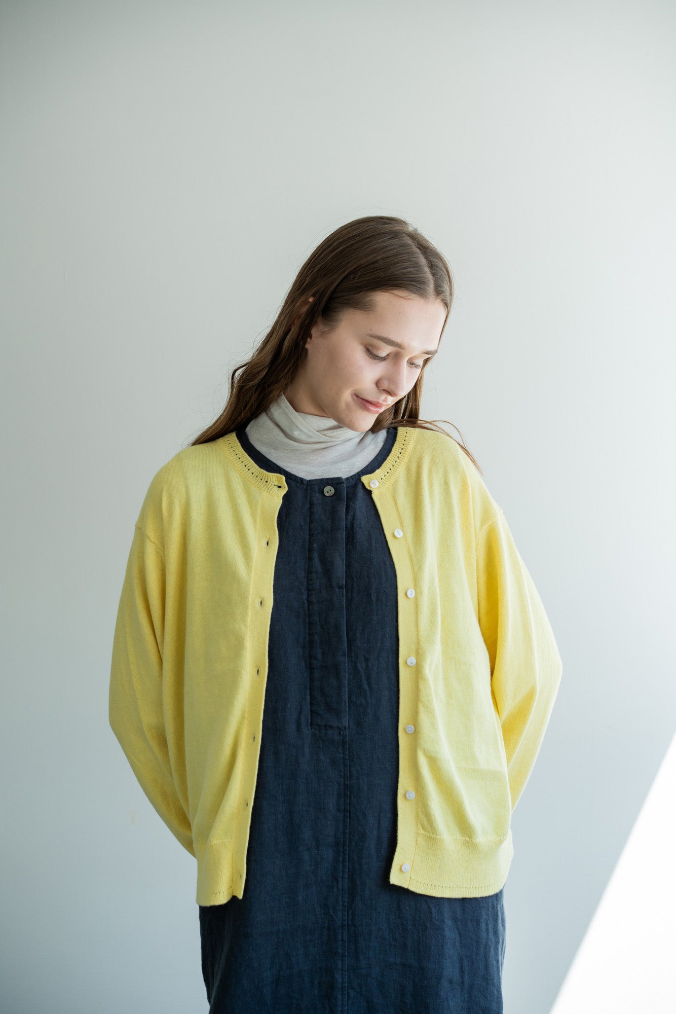 YARRA コットンカシミヤクルーカーディガン YR-1612-206