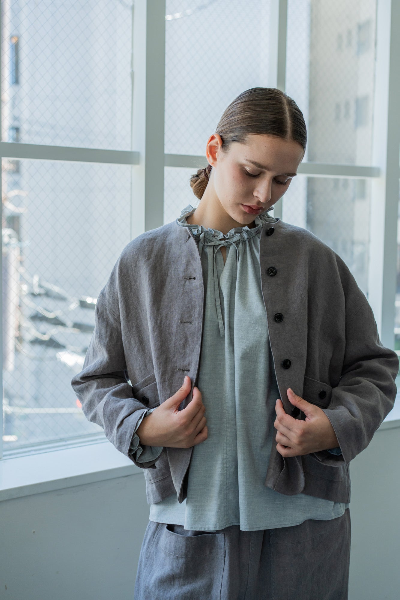 YARRA リネンノーカラージャケット YR-1617-228