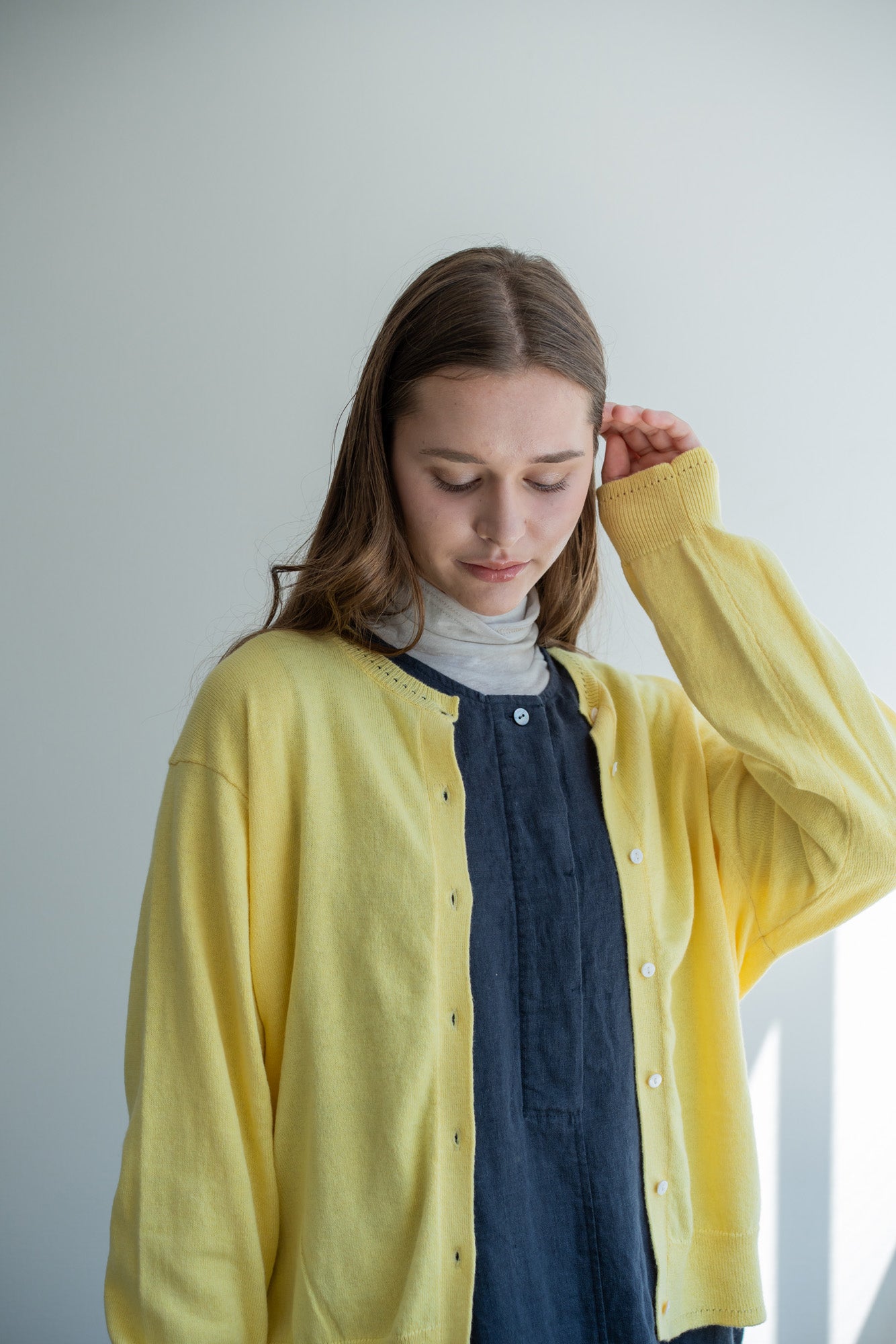 YARRA コットンカシミヤクルーカーディガン YR-1612-206