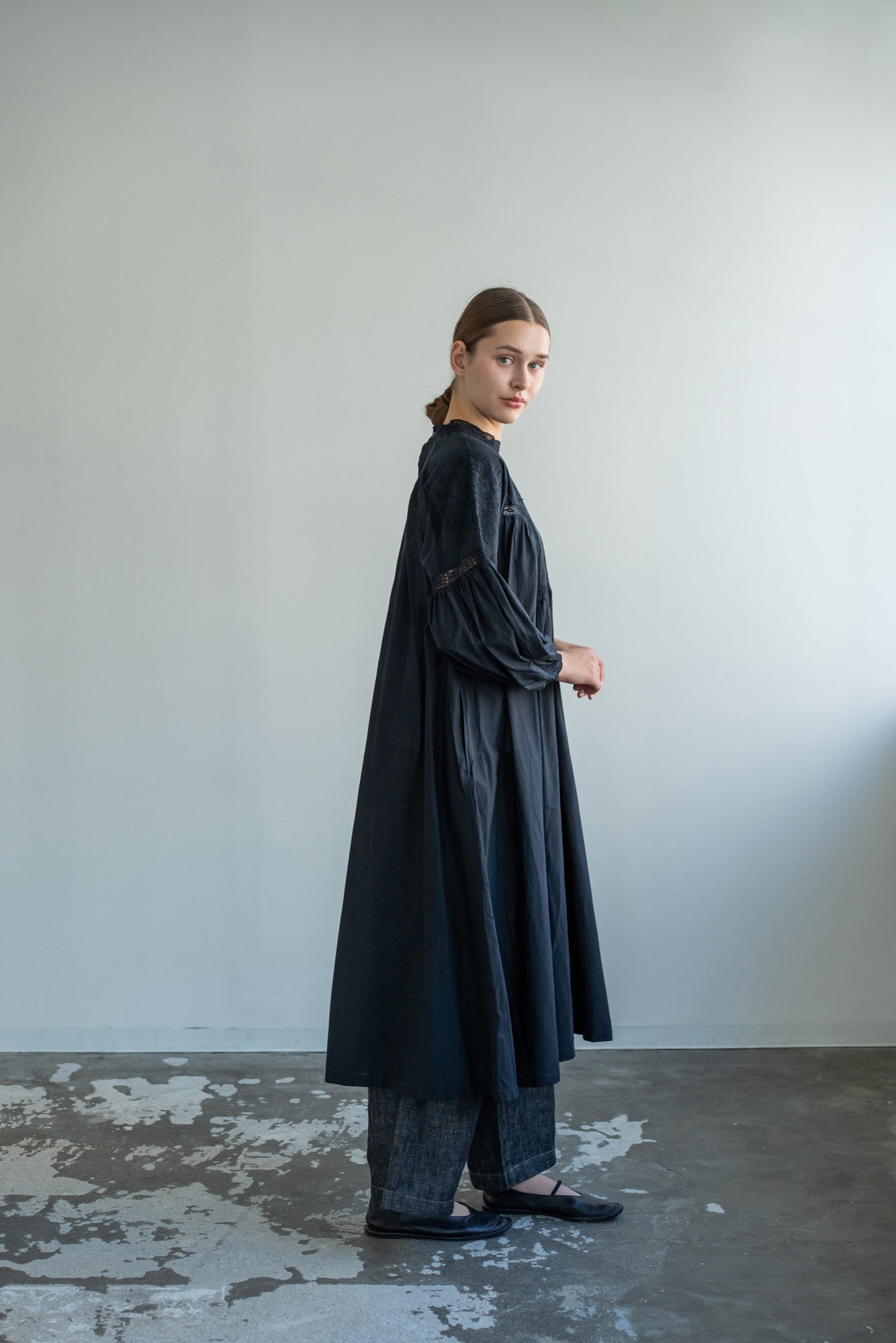 YARRA INDIAハイカウント刺繍ワンピース YR-1614-241