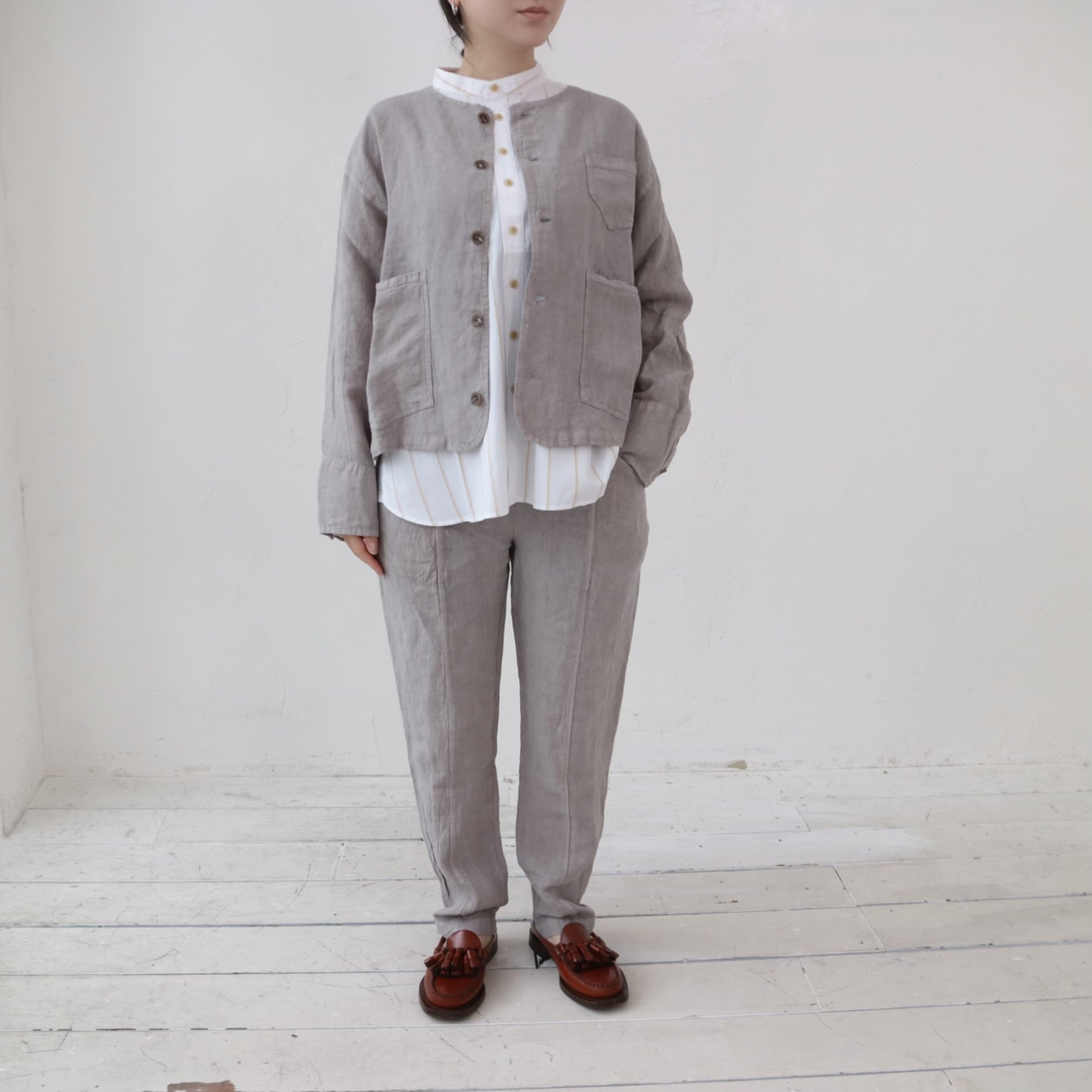 YARRA NEU ノーカラーリネンジャケット NU-5417-411