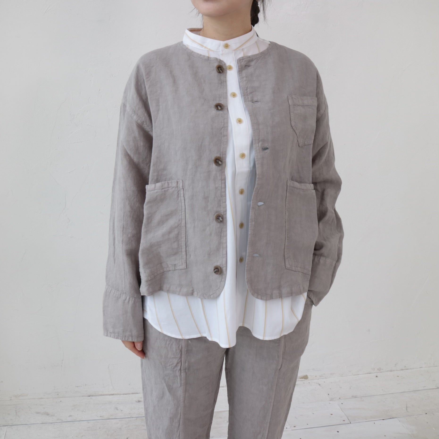 YARRA NEU ノーカラーリネンジャケット NU-5417-411