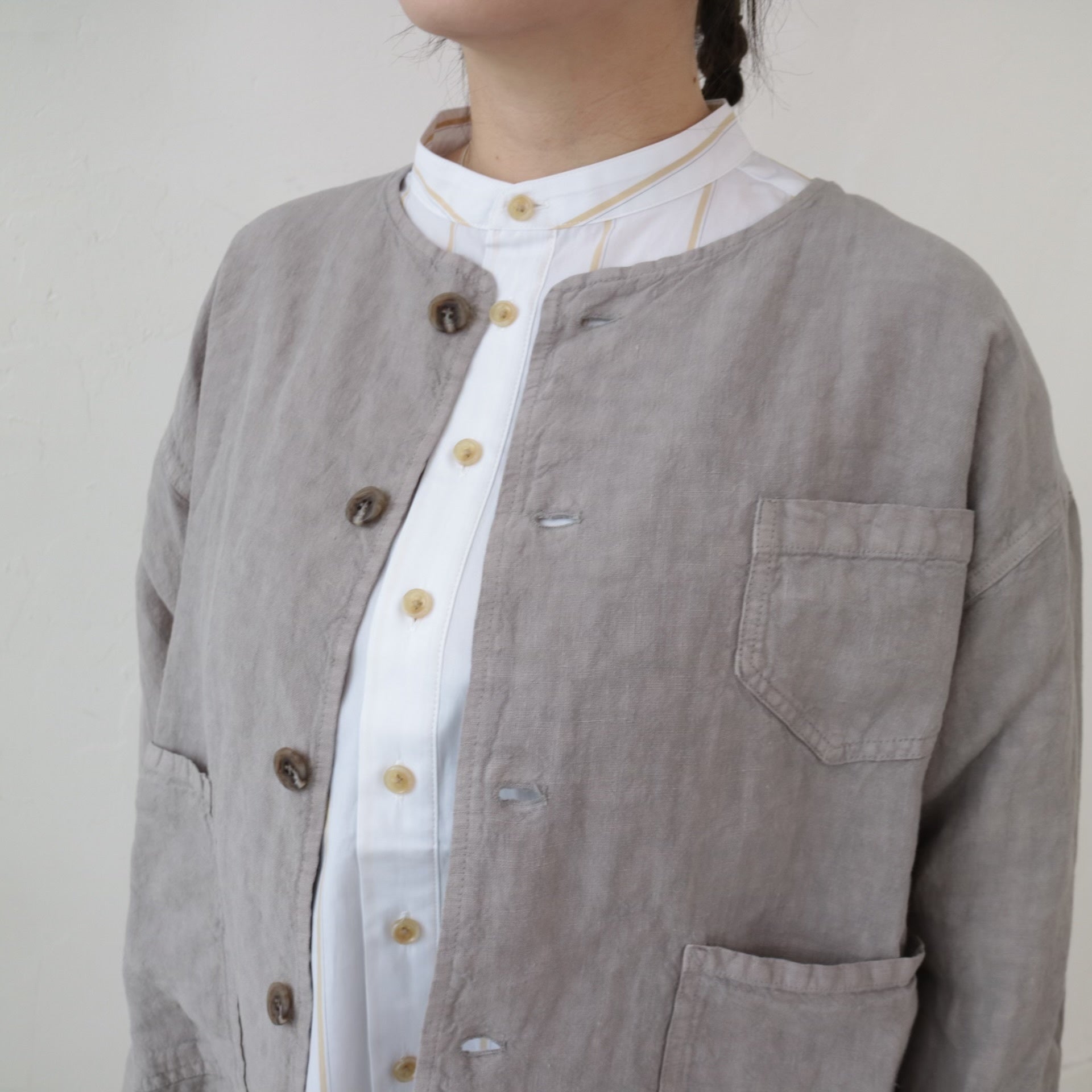 YARRA NEU ノーカラーリネンジャケット NU-5417-411