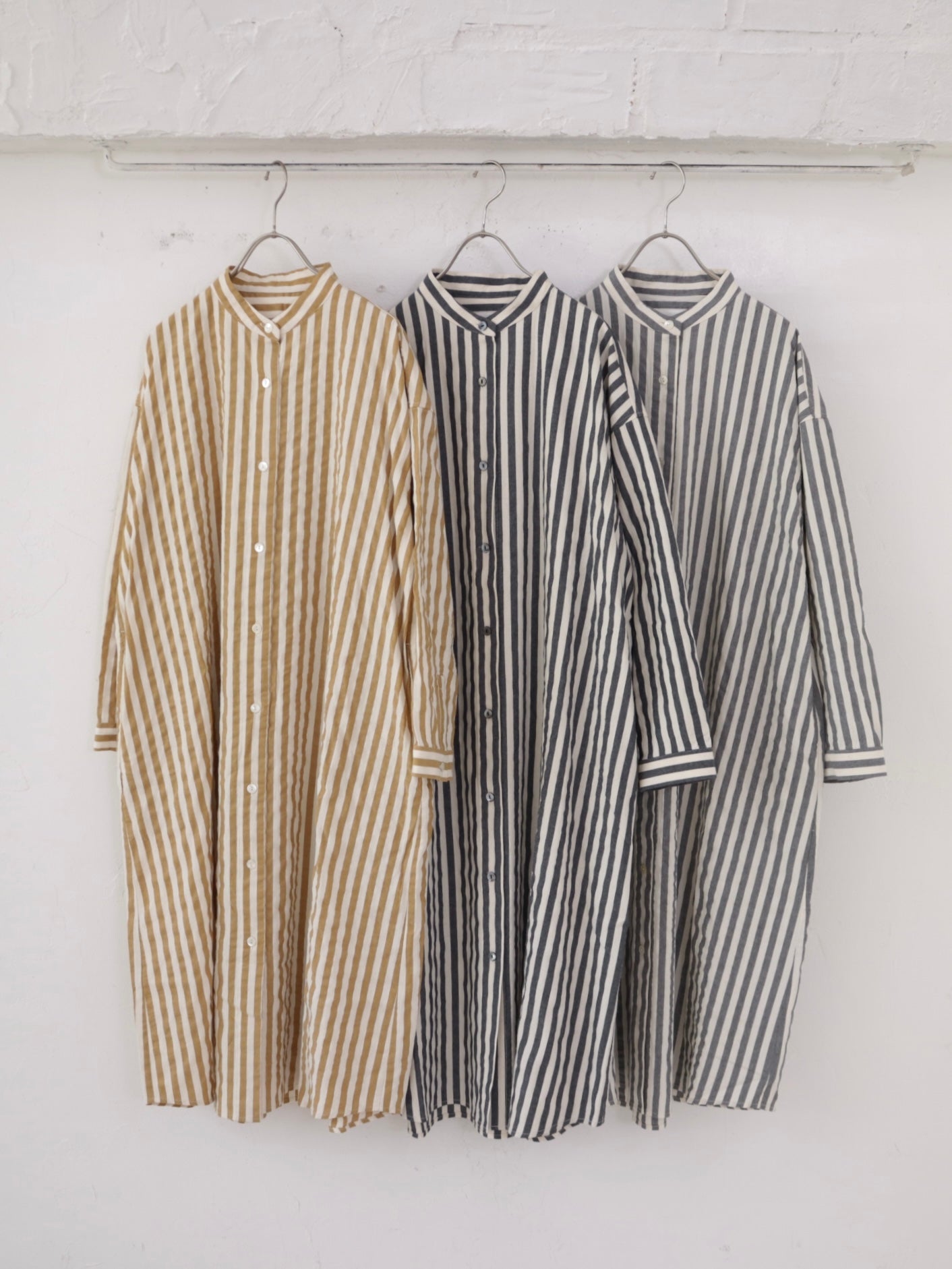 YARRA 先染めストライプスタンドワンピース YR-1544-221