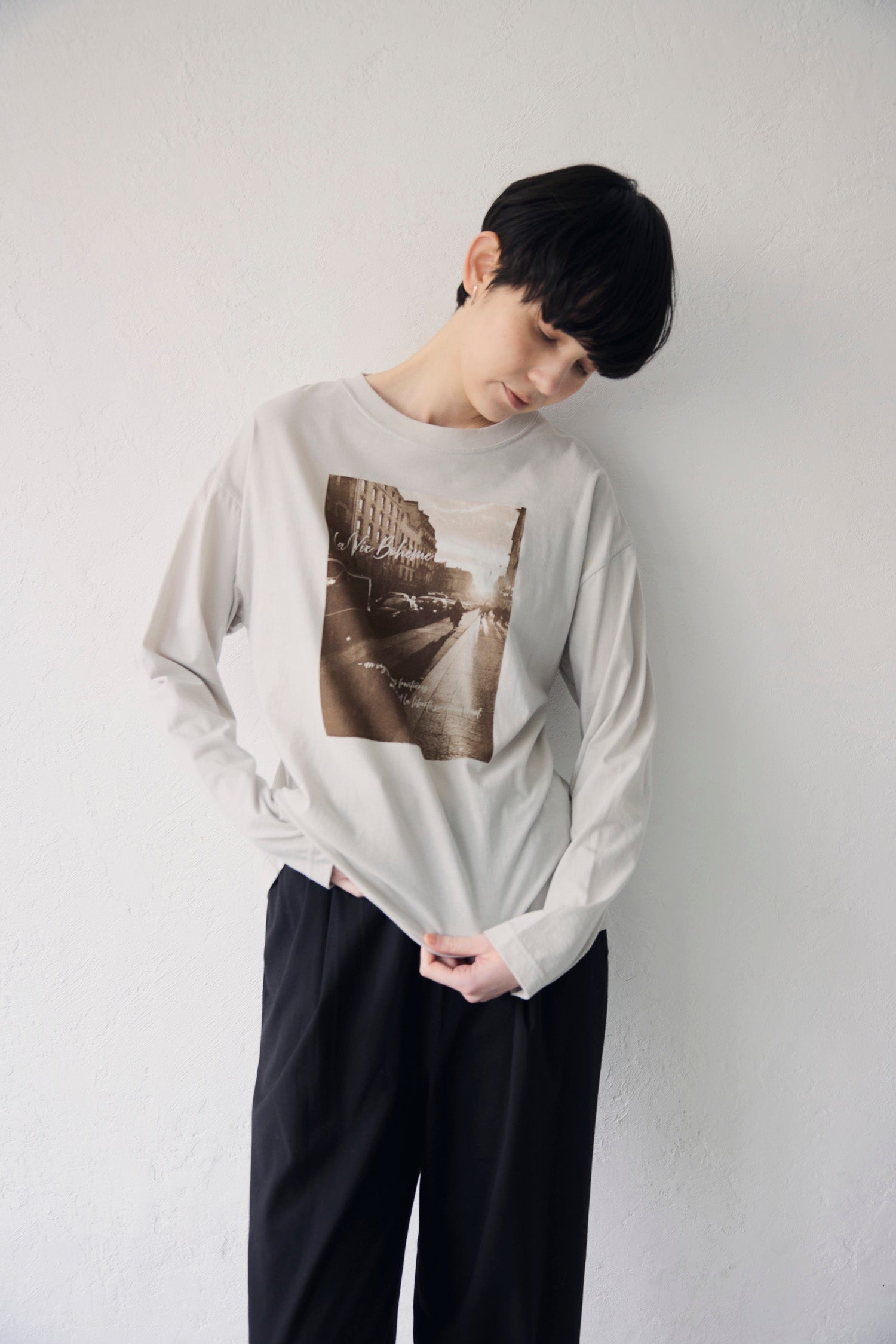 YARRA NEU eveningフォトプリントロングTシャツ NU-5641-402