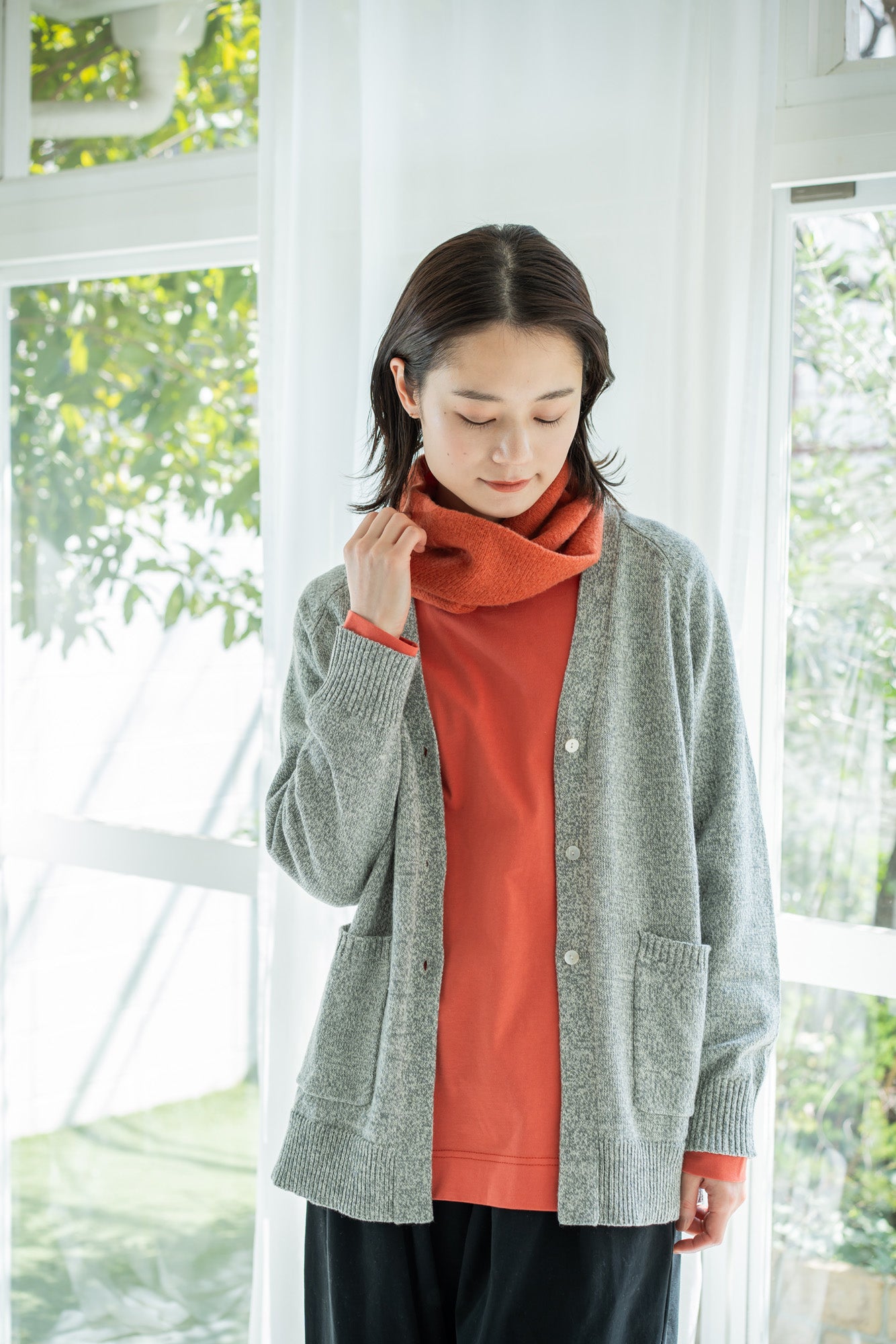 YARRA 撚り杢Vネックカーディガン YR-1442-215