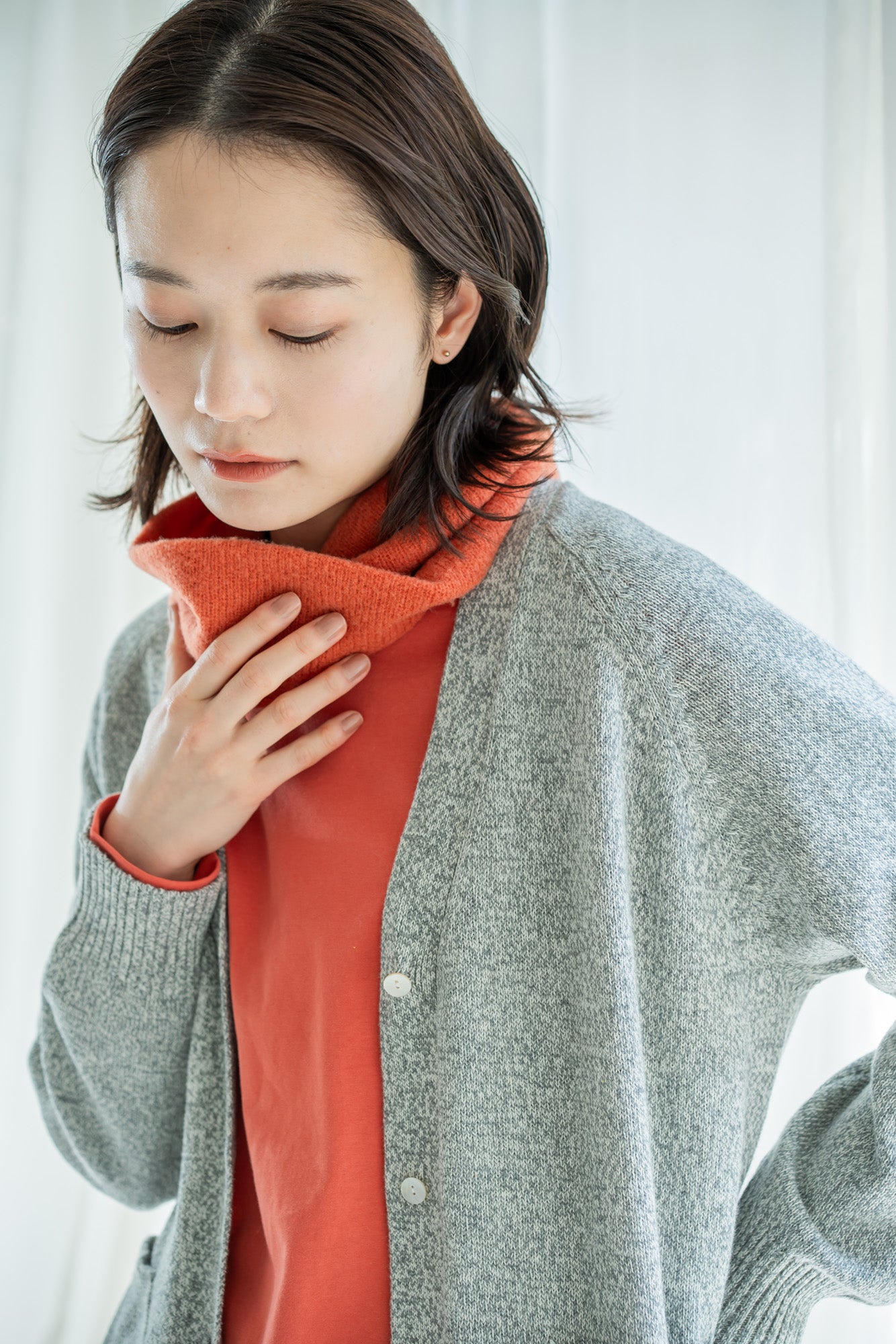 YARRA 撚り杢Vネックカーディガン YR-1442-215