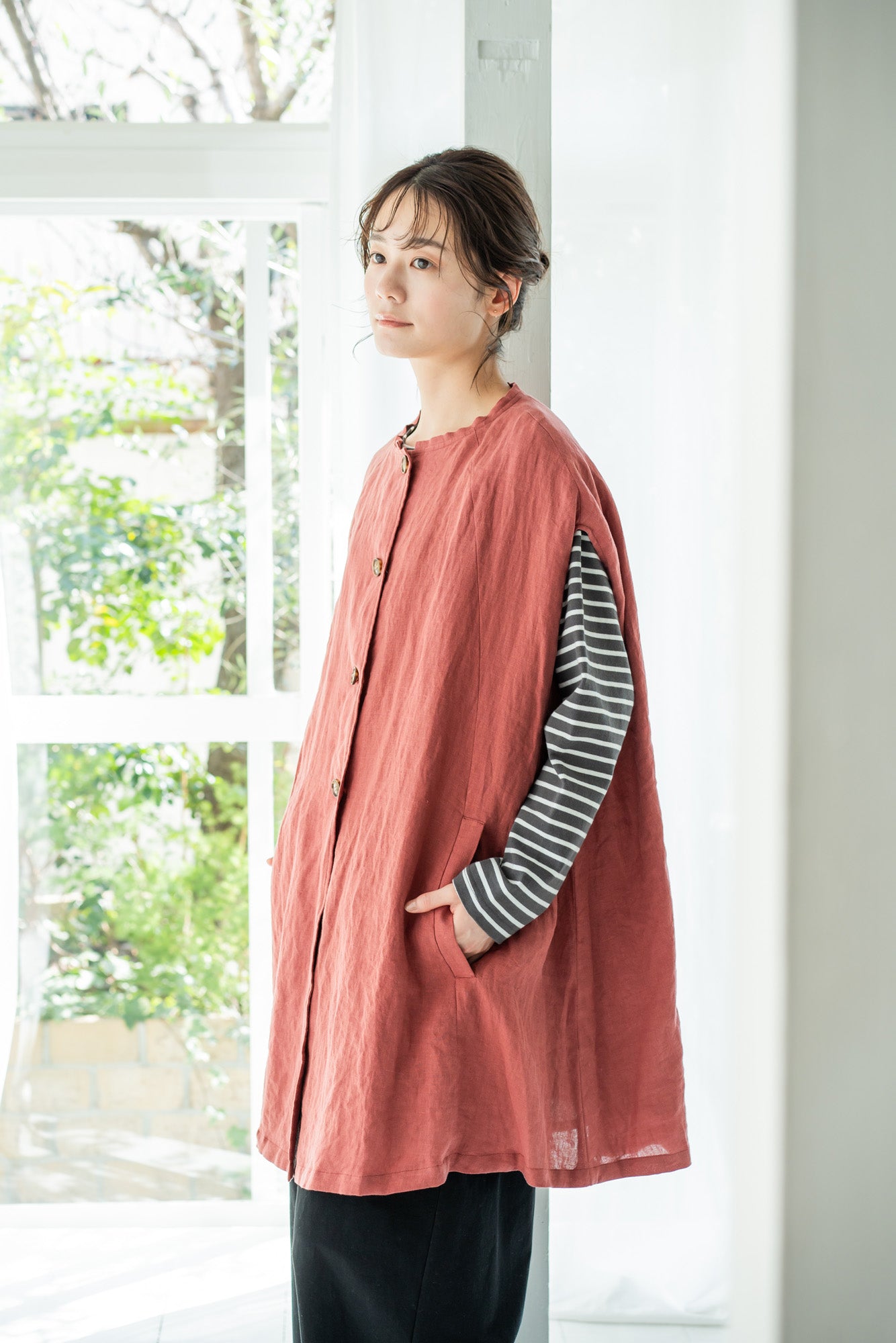 YARRA リネン100ポンチョ風ベスト YR-1447-205