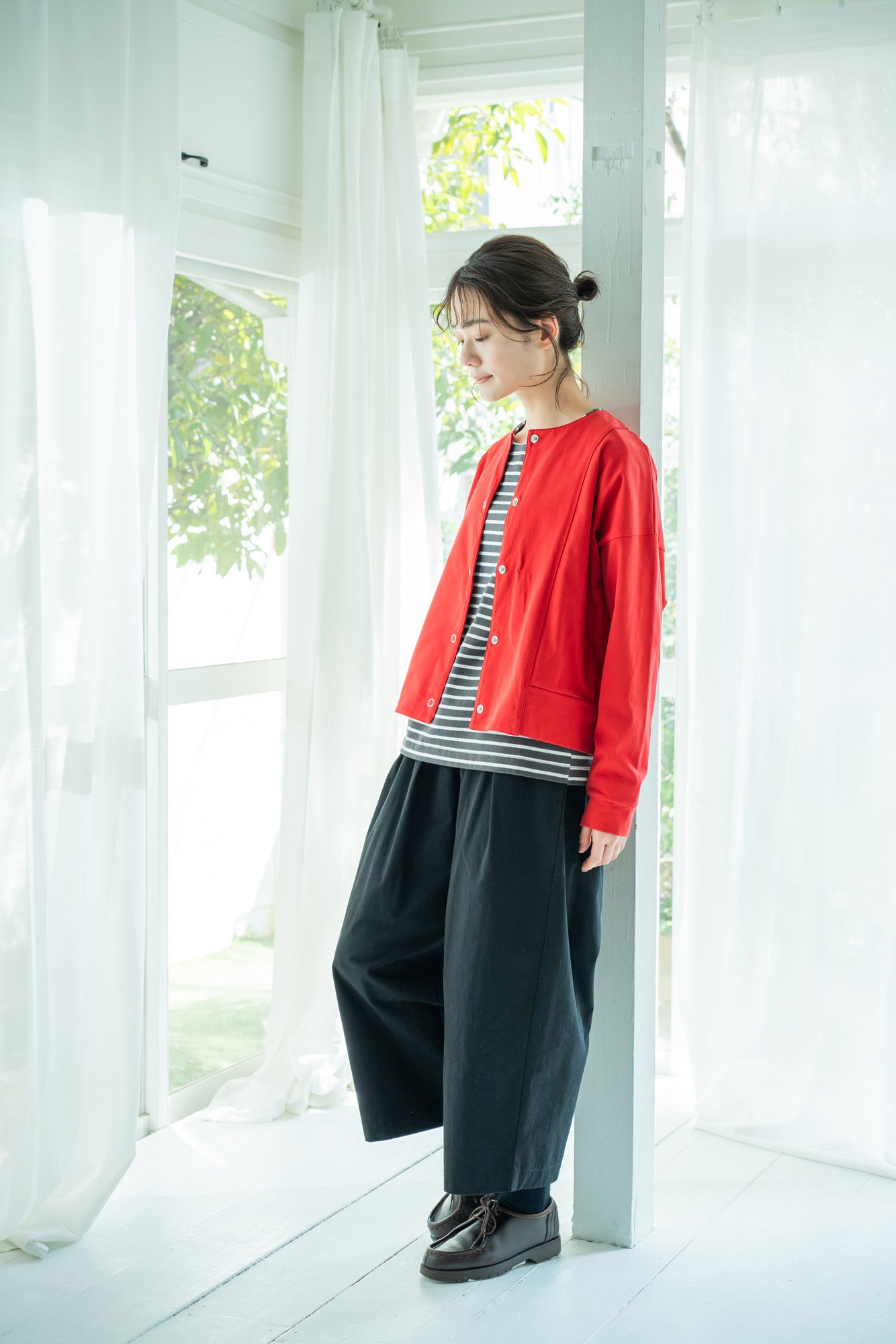 YARRA ドットボタンカットカーディガン YR-1441-213