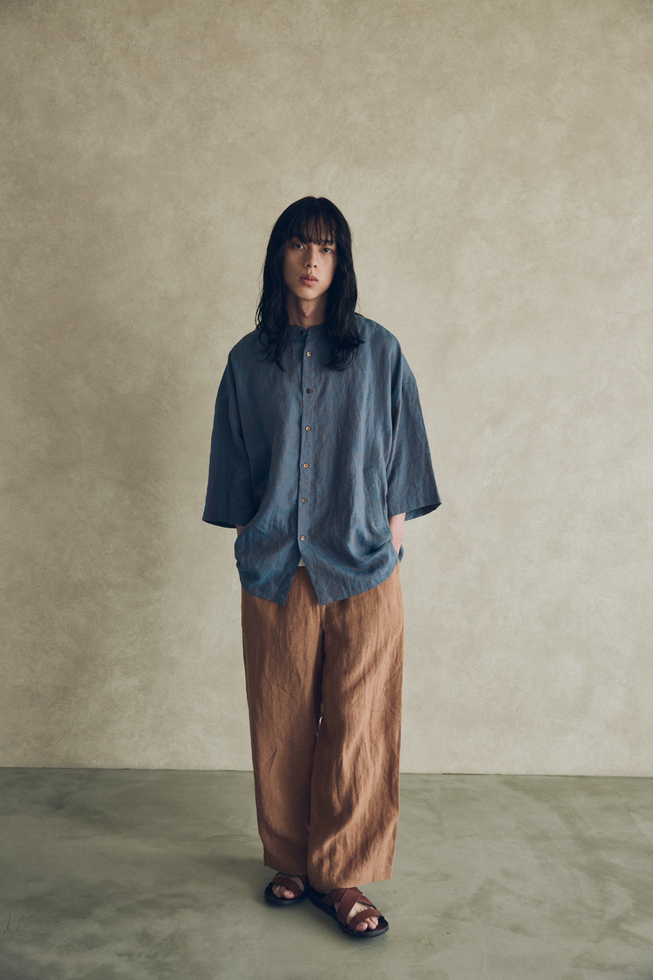 YARRA NEU セミワイドイージーリネンパンツ NU-5535-450