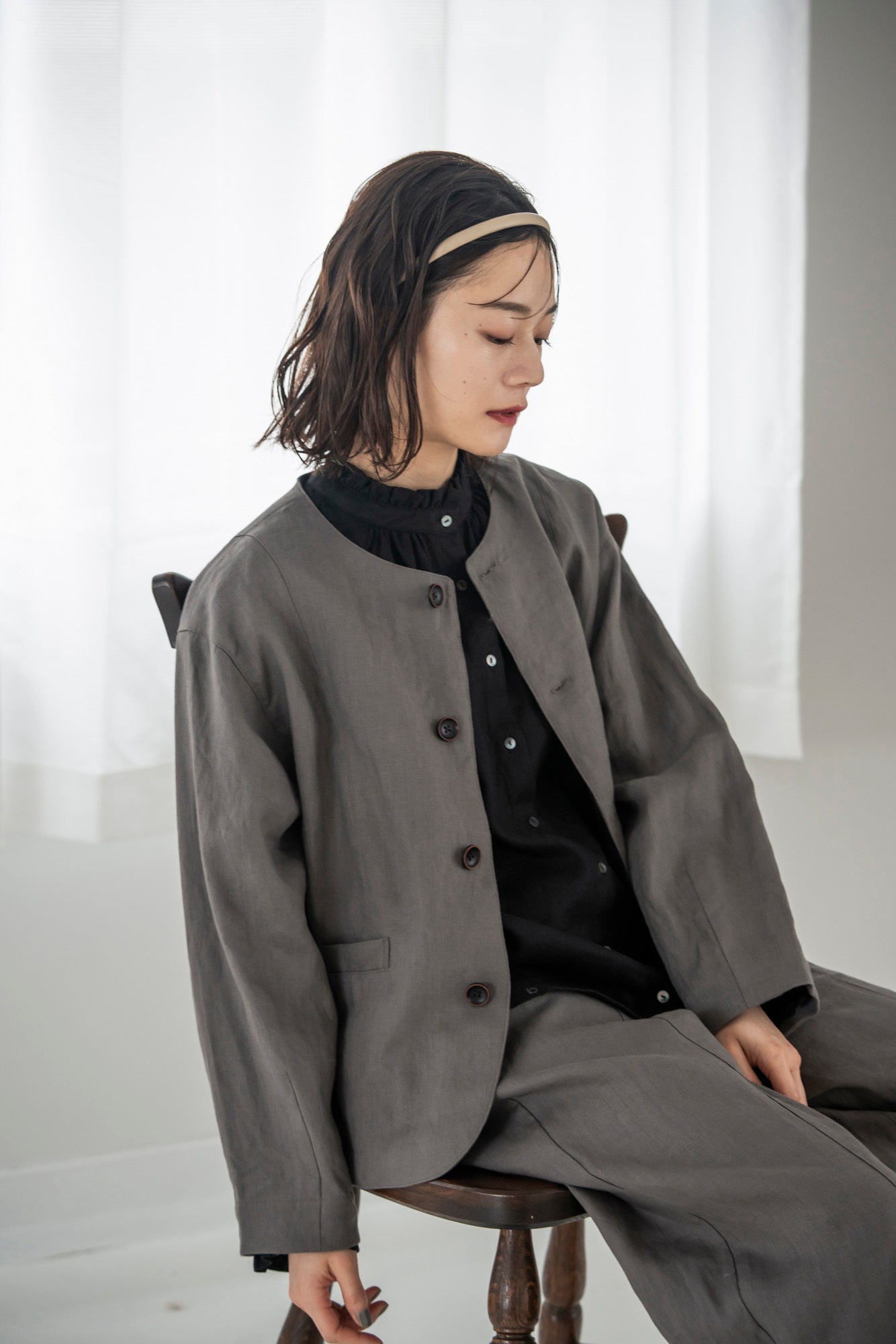 YARRA リネン100ノーカラージャケット YR-1547-215