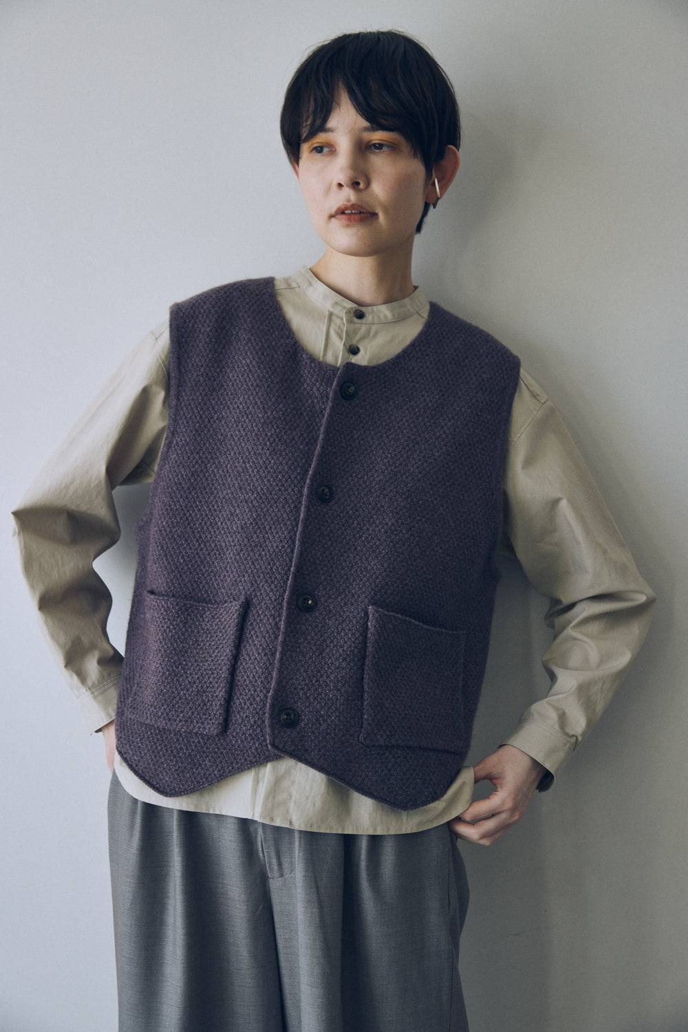 YARRA NEU ヤクウール鹿の子編ニットベスト NU-5548-408
