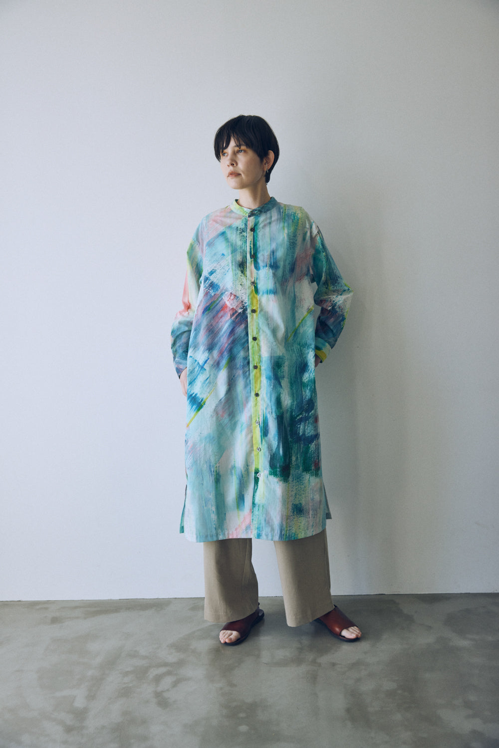 YARRA NEU HAND PAINTINGプリントシャツワンピース NU-5534-449