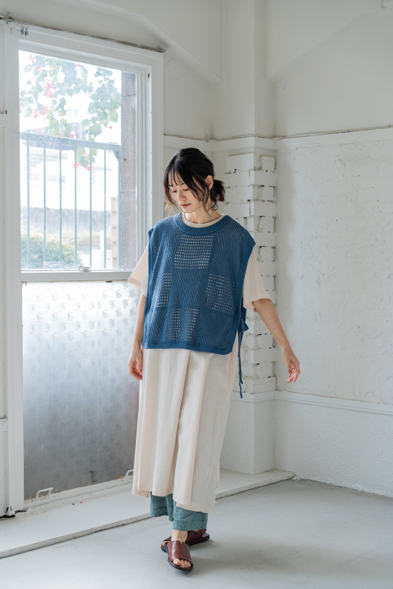 YARRA 綿麻透かし柄ニットベスト YR-1528-267