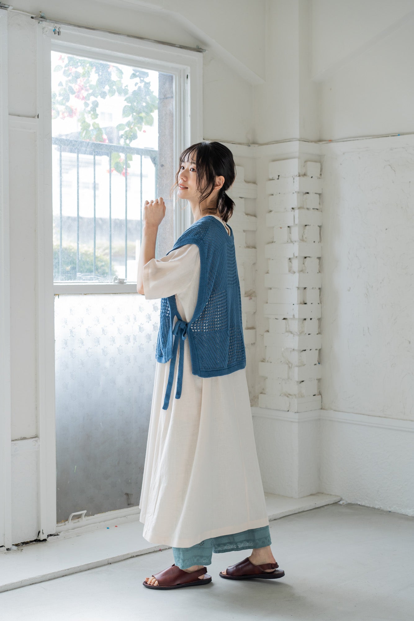 YARRA 綿麻透かし柄ニットベスト YR-1528-267