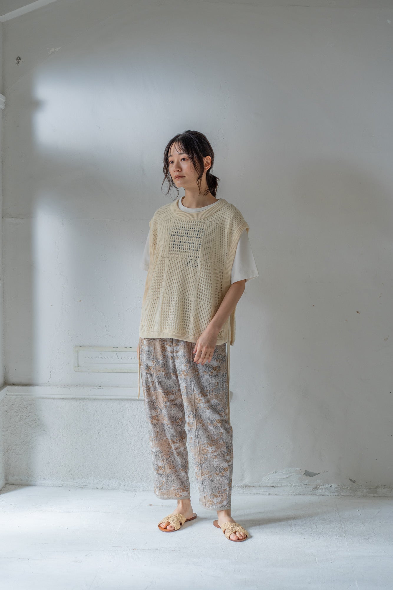 YARRA 綿麻透かし柄ニットベスト YR-1528-267