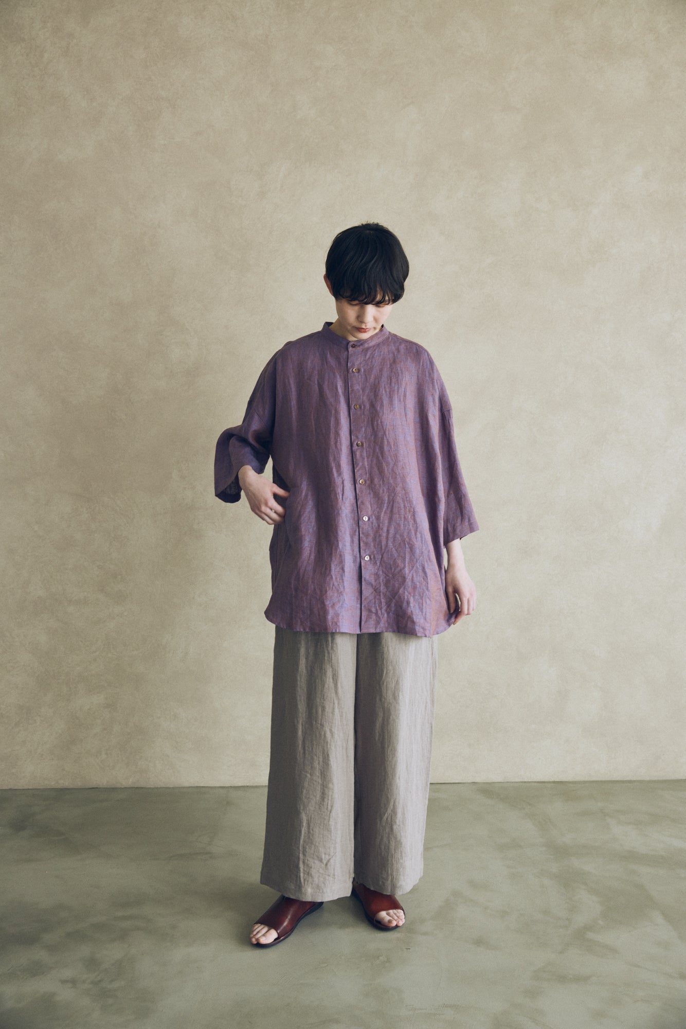 YARRA NEU セミワイドイージーリネンパンツ NU-5535-450