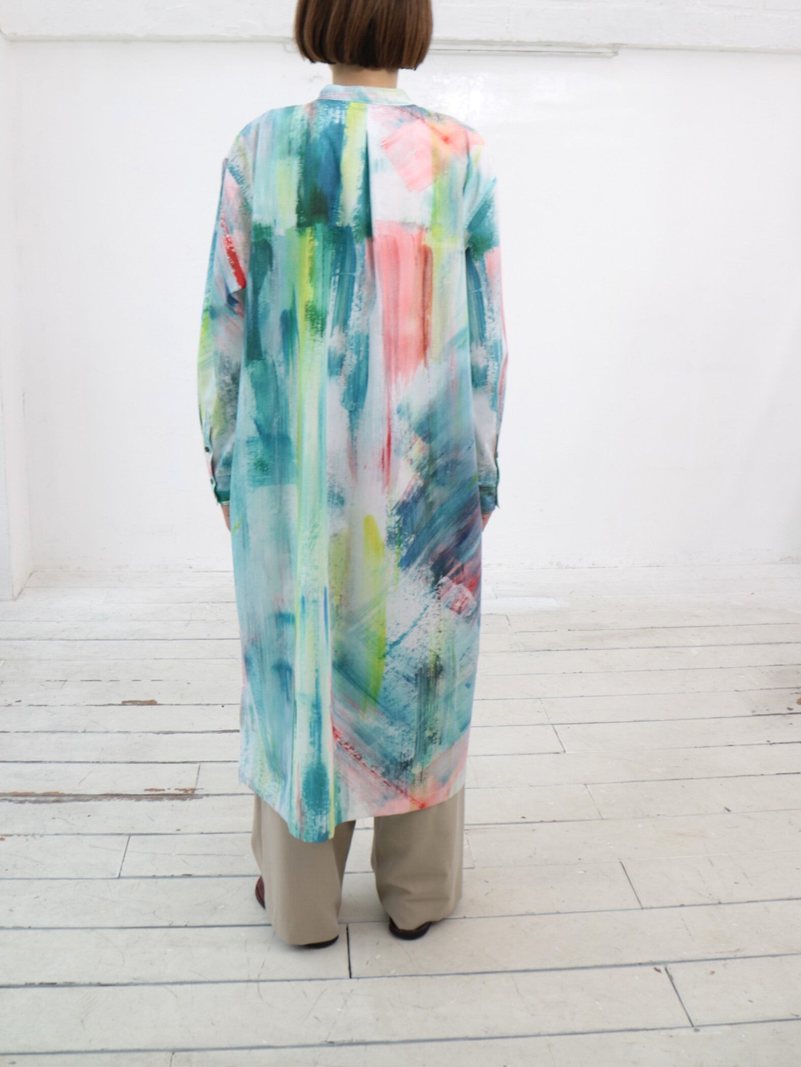 YARRA NEU HAND PAINTINGプリントシャツワンピース NU-5534-449