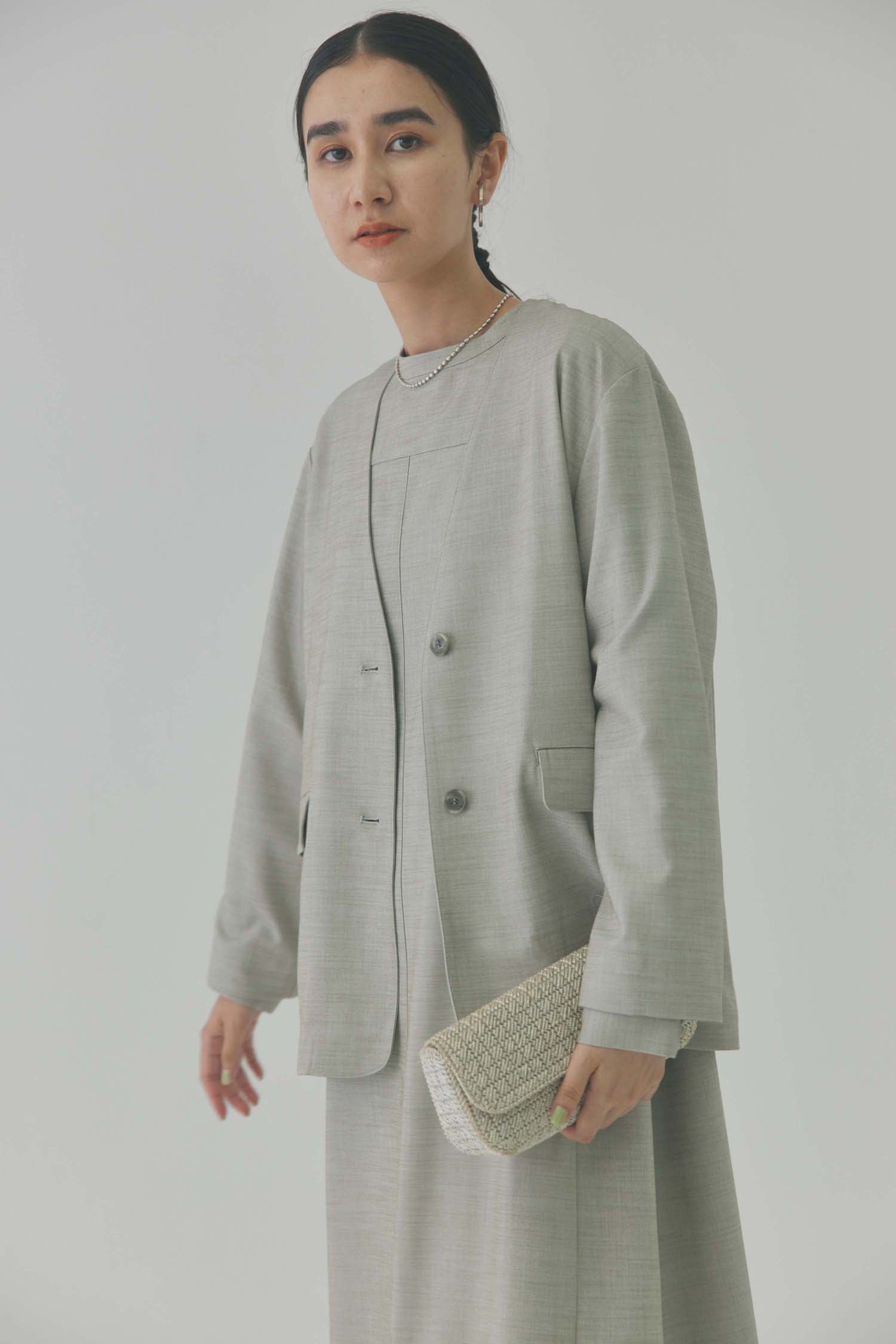 doux bleu Vネックノーカラージャケット DB-2417-002