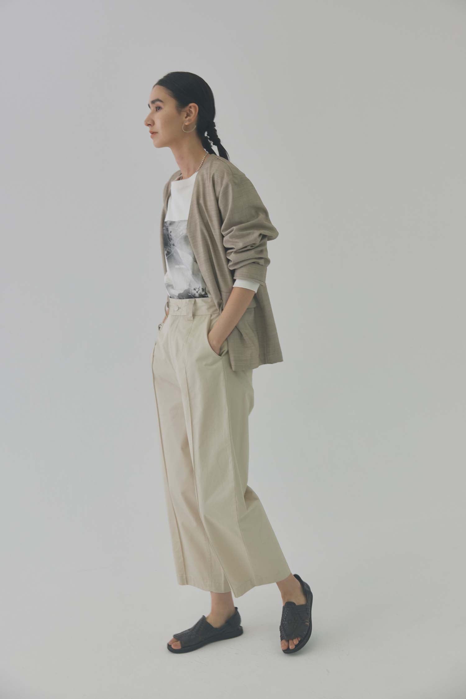 doux bleu Vネックノーカラージャケット DB-2417-002