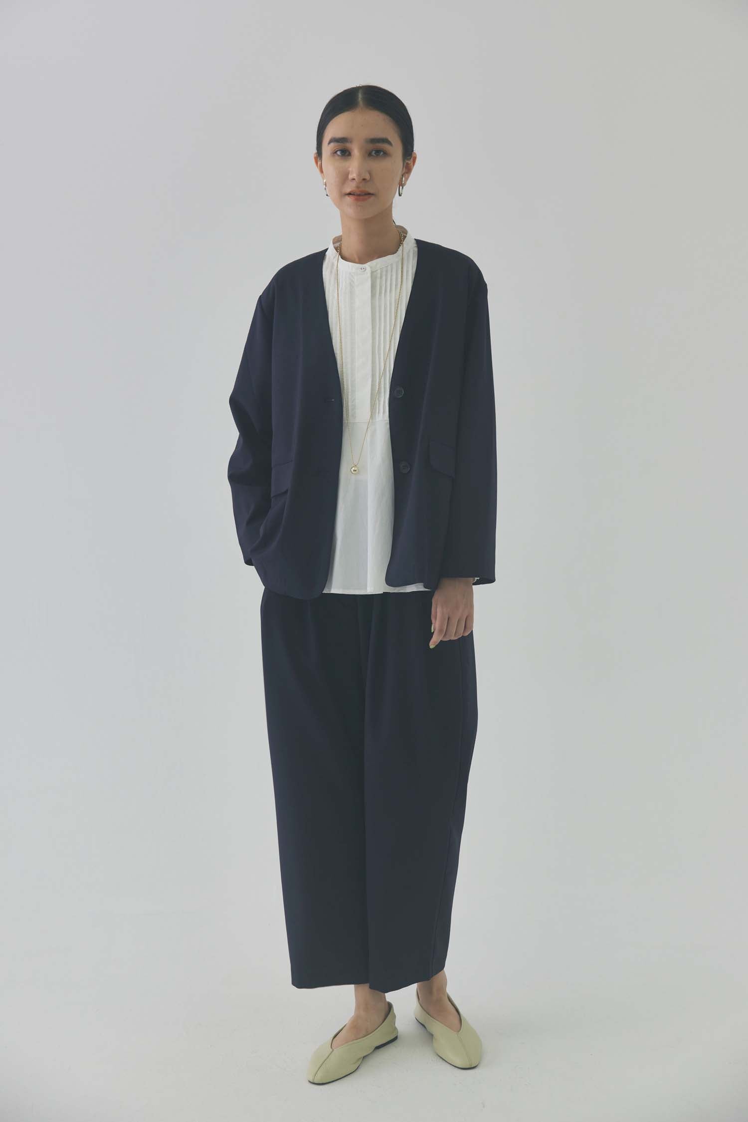 doux bleu Vネックノーカラージャケット DB-2417-002
