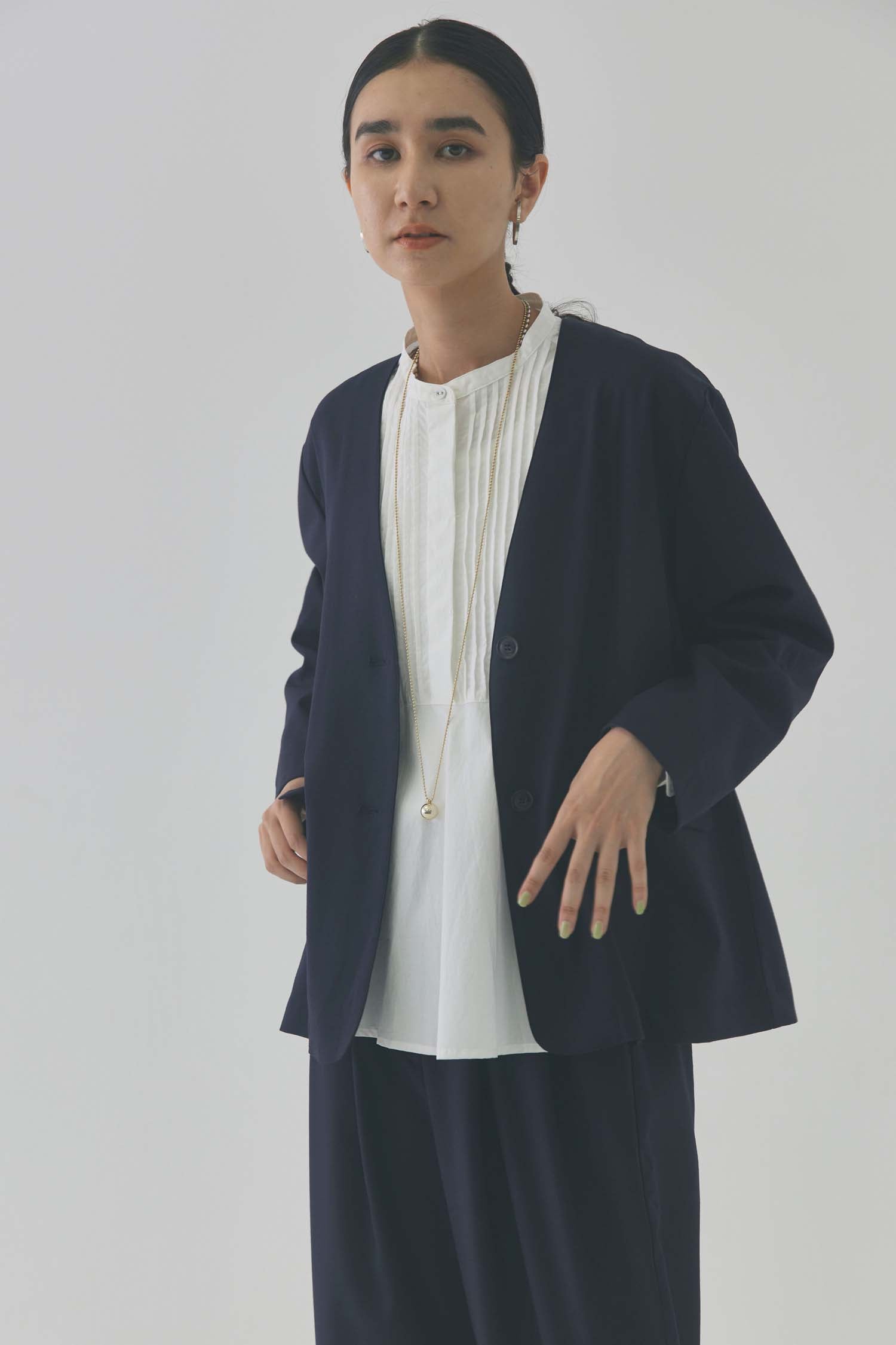 doux bleu Vネックノーカラージャケット DB-2417-002