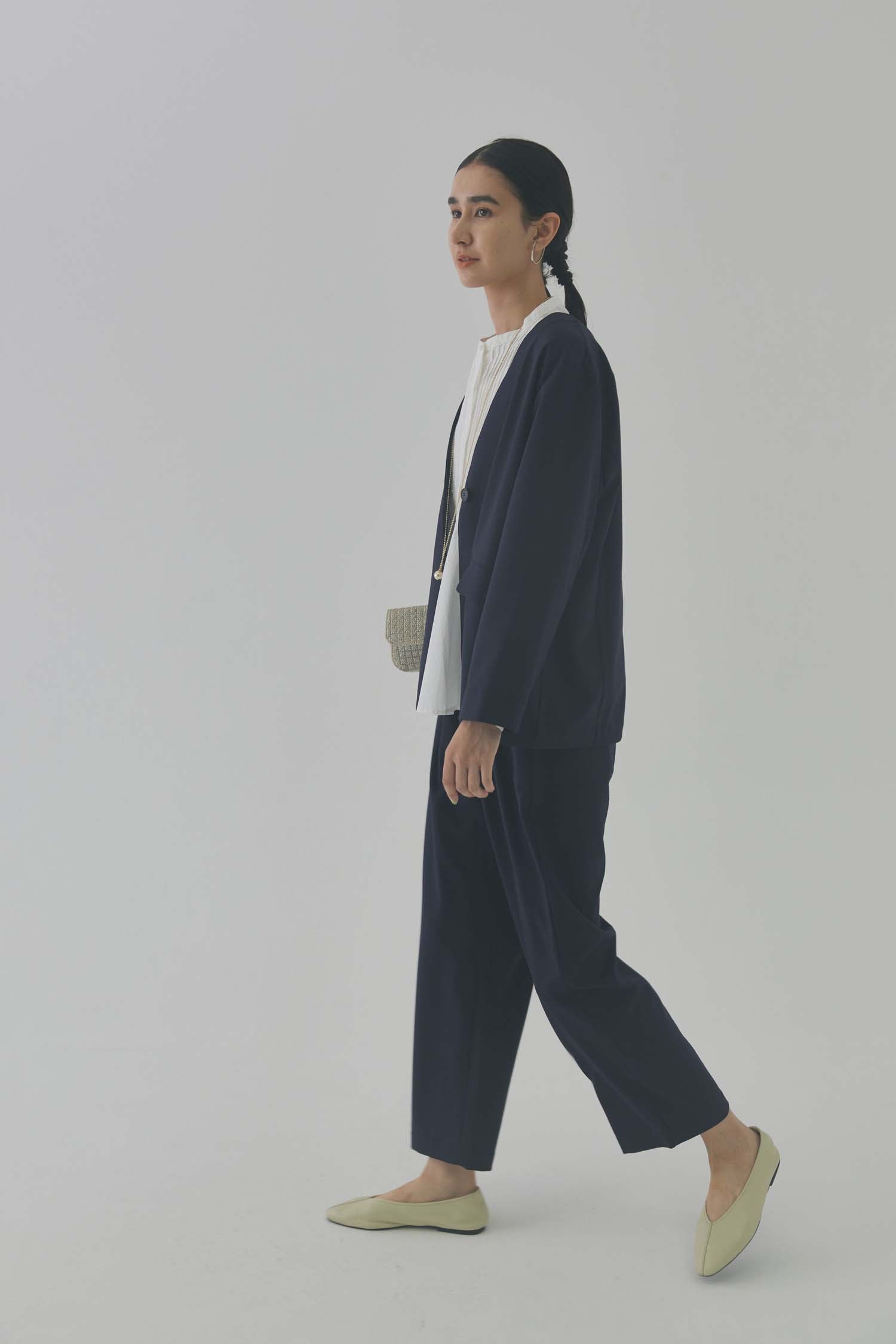 doux bleu Vネックノーカラージャケット DB-2417-002