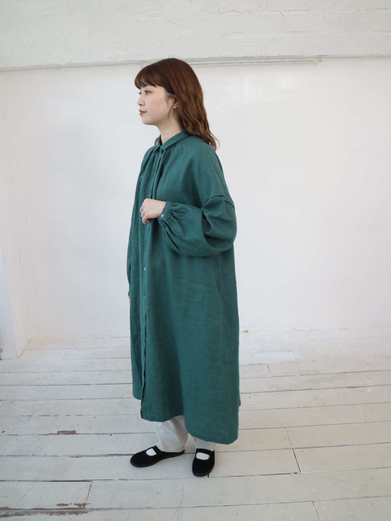 YARRA リネン100ギャザーワンピース YR-1544-240