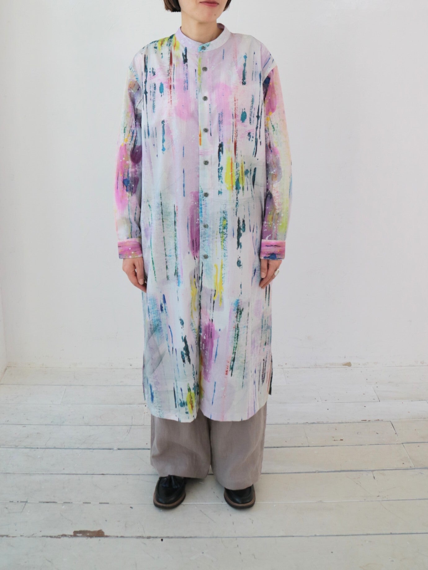 YARRA NEU HAND PAINTINGプリントシャツワンピース NU-5534-449