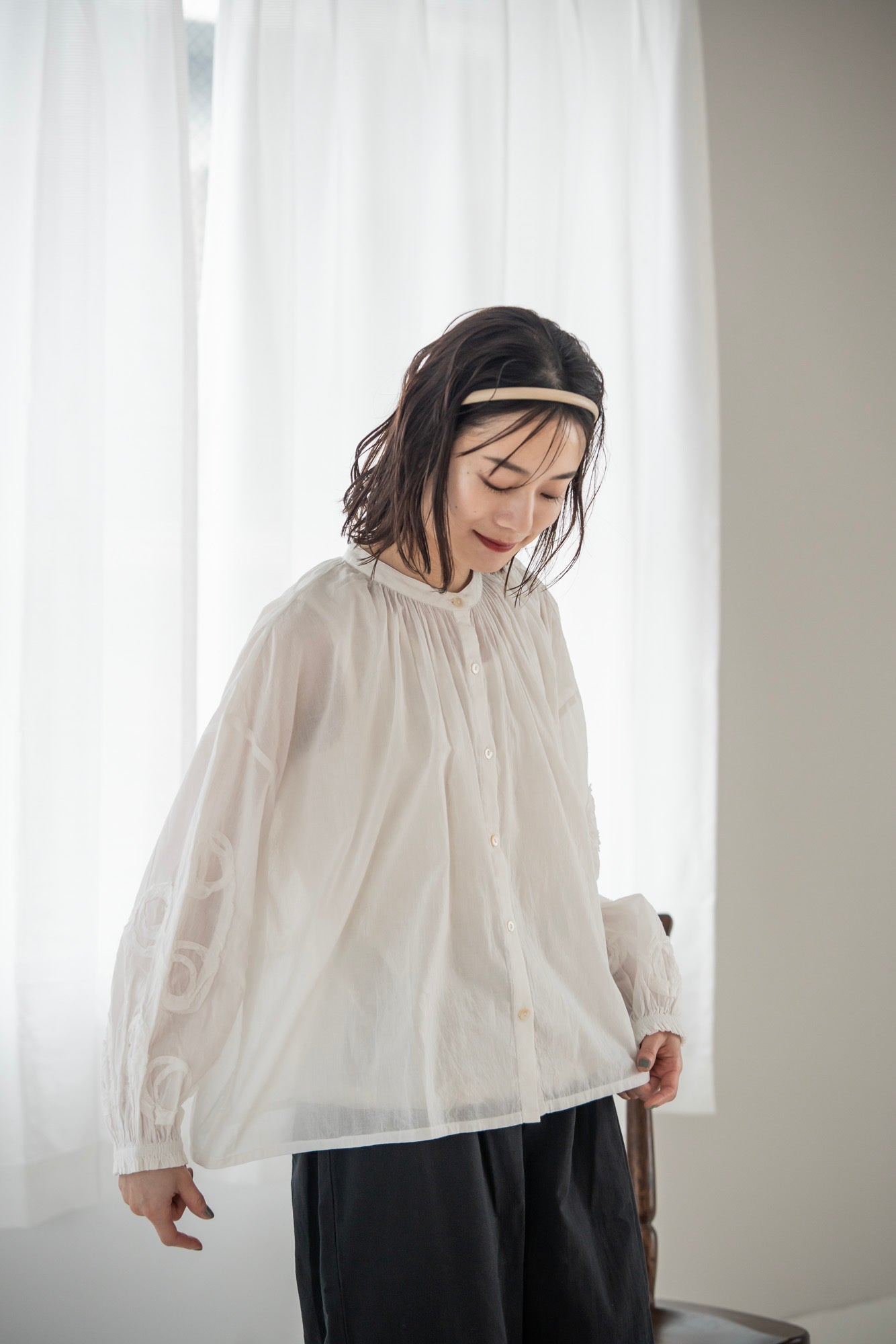 YARRA INDIAドットテープ刺繍ブラウス YR-1543-207